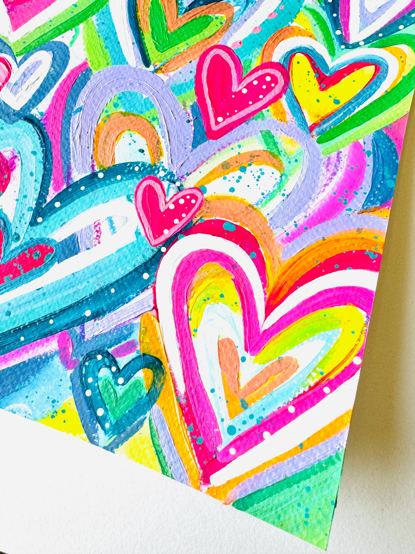 Mixed Media Hearts Original Painting on 8.5x11 inch paper