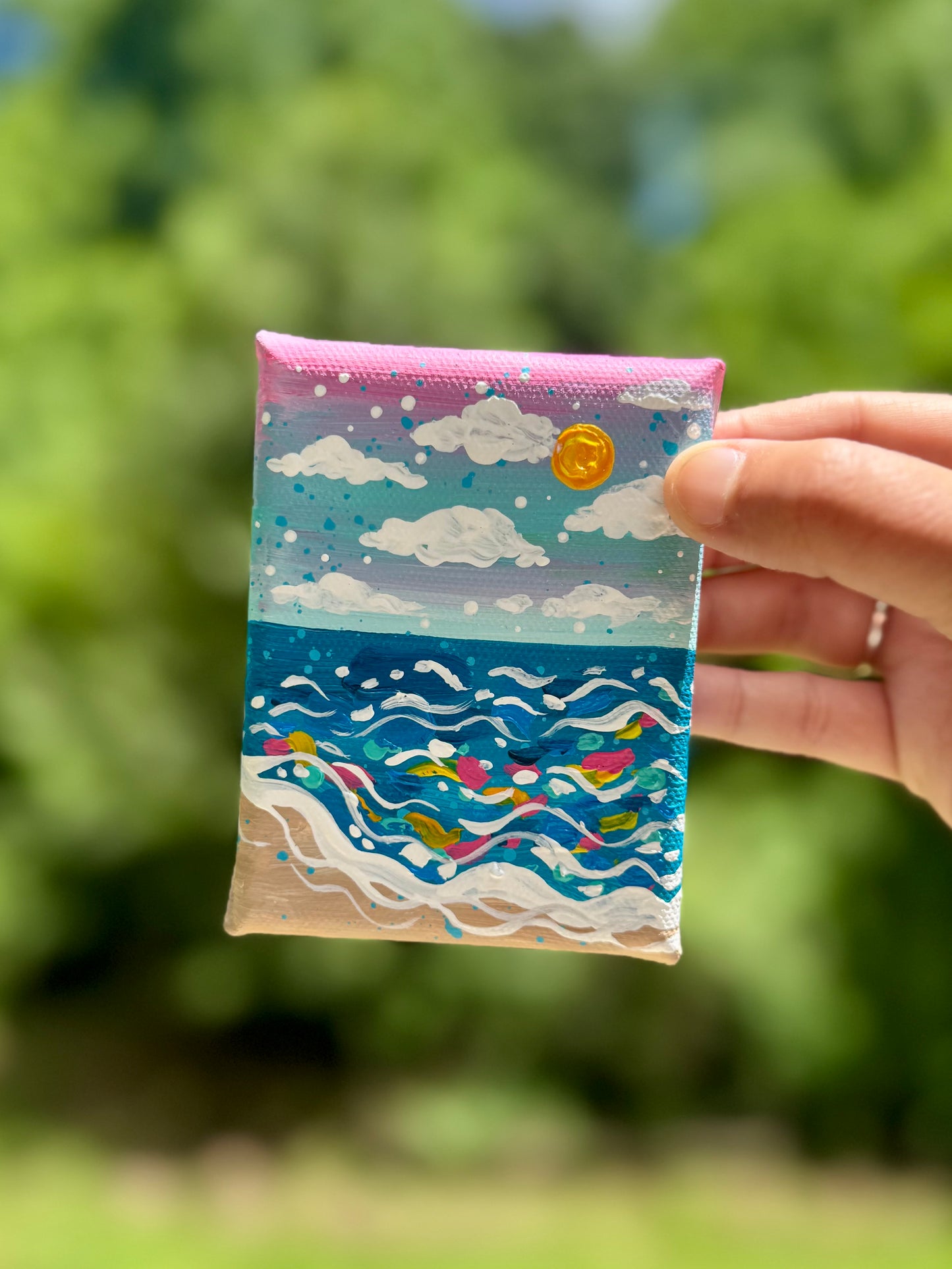 "Daydreams in Blue" Original Beach Painting on 3x4 inch mini canvas