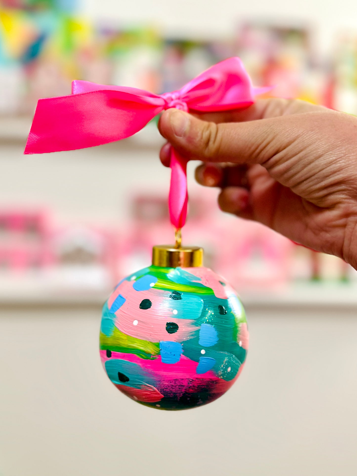 Hand Painted Ceramic Round Ornament Multi-Color Abstract 1