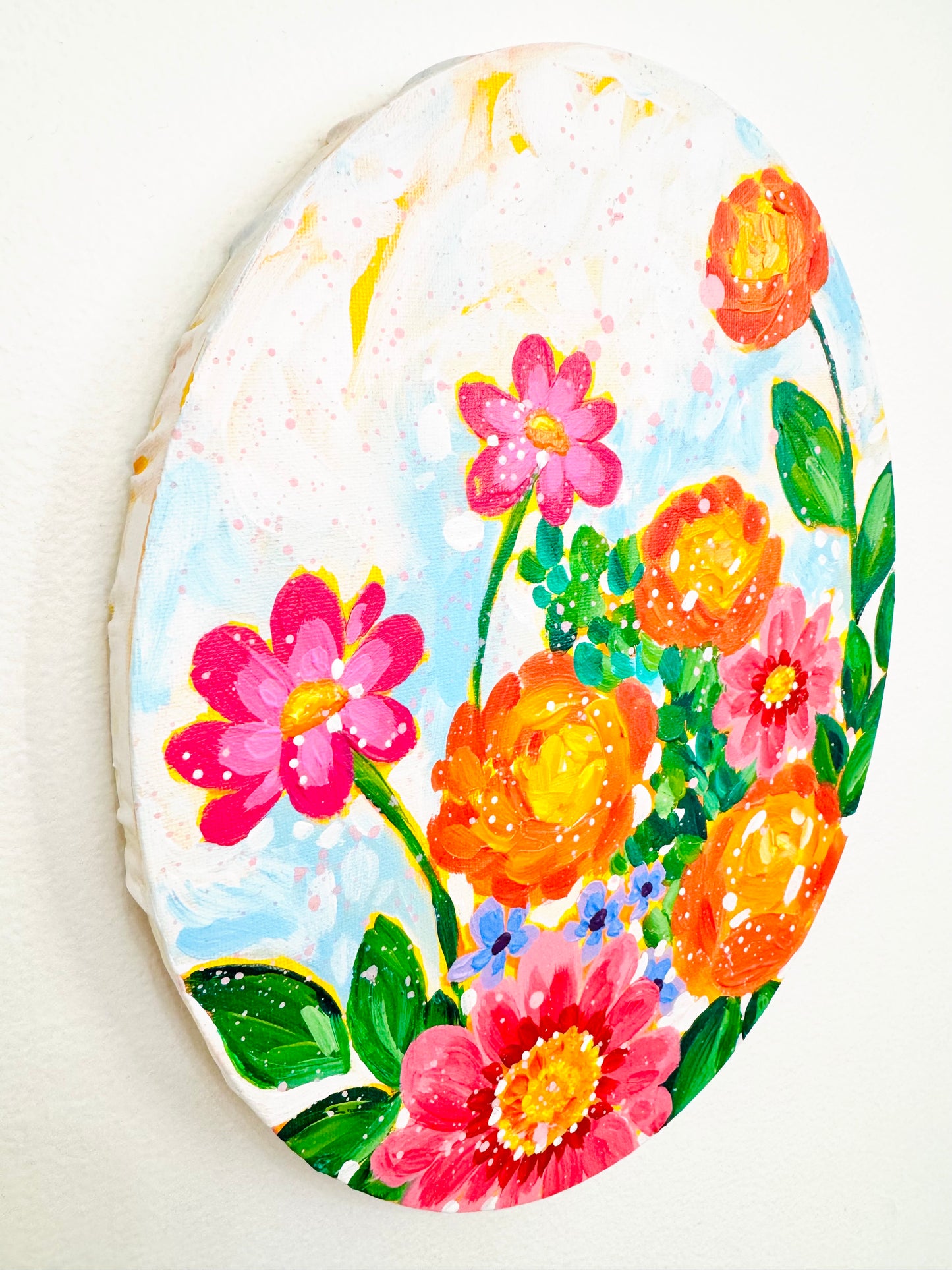 Spring Symphony Floral Original Painting on Oval Canvas
