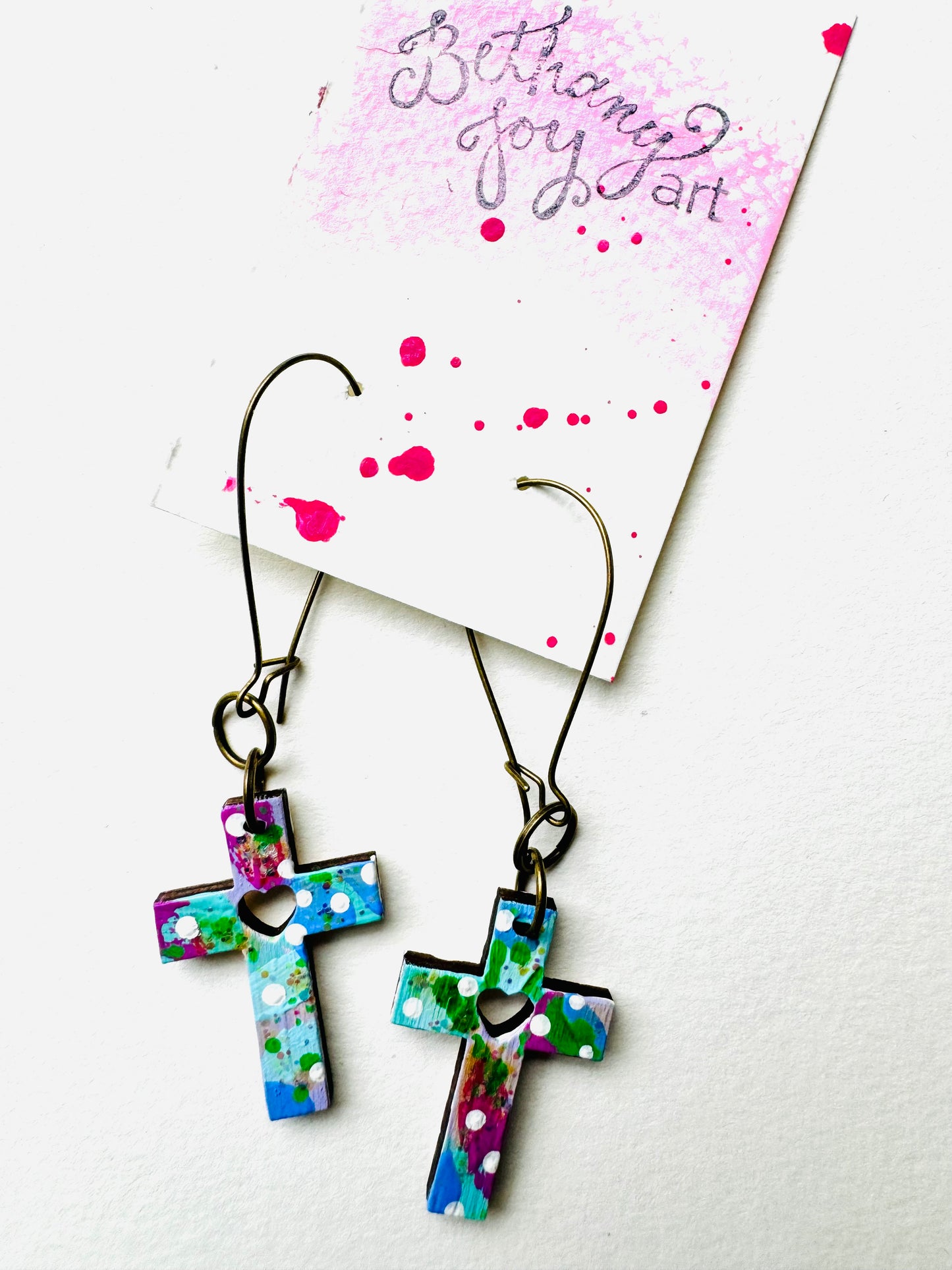 Colorful, Hand Painted Cross Earrings 6