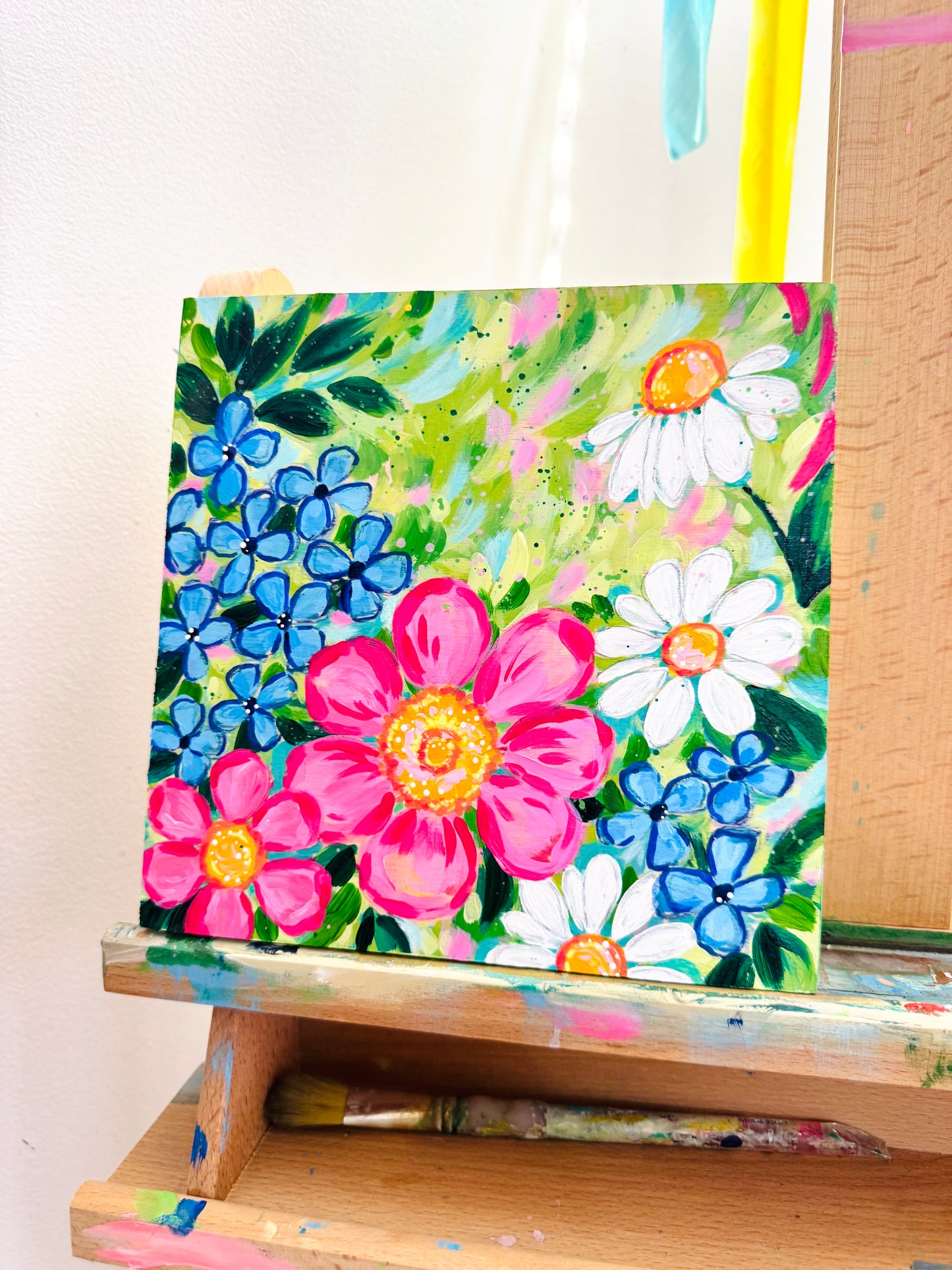 “A Walk in the Garden” 8x8 inch original floral painting on wood panel