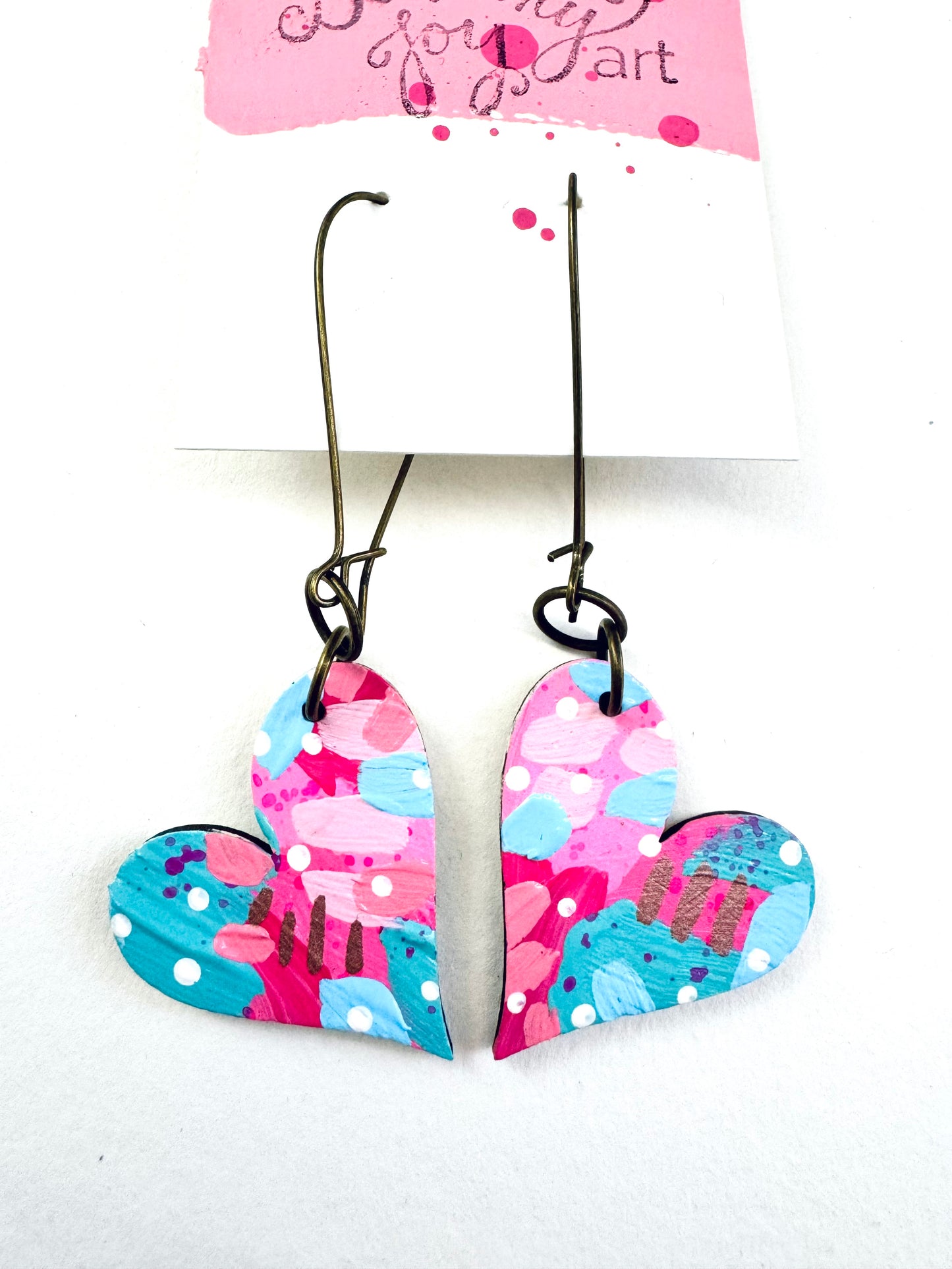 Colorful, Hand Painted, Valentine Heart Shaped Earrings 7