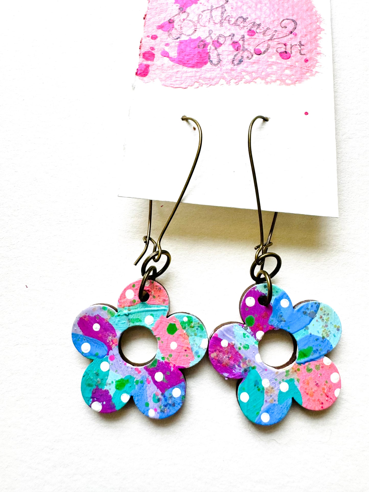 Colorful, Hand Painted 5 Petal Flower Earrings 23