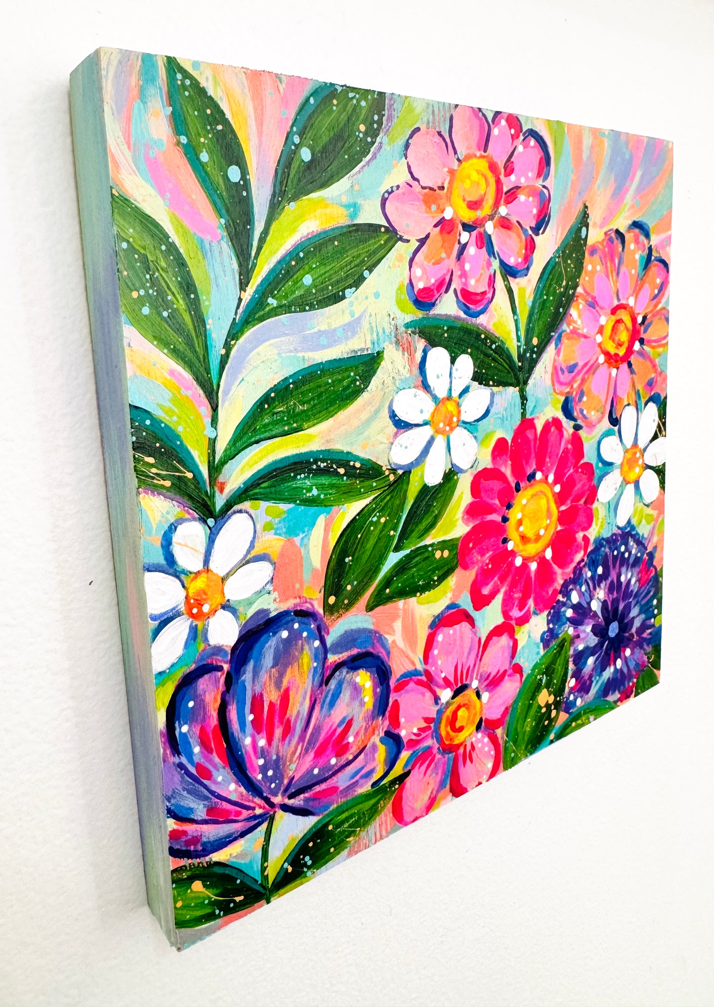 “Blossoming Brushstrokes” 8x8 inch original floral painting on wood panel