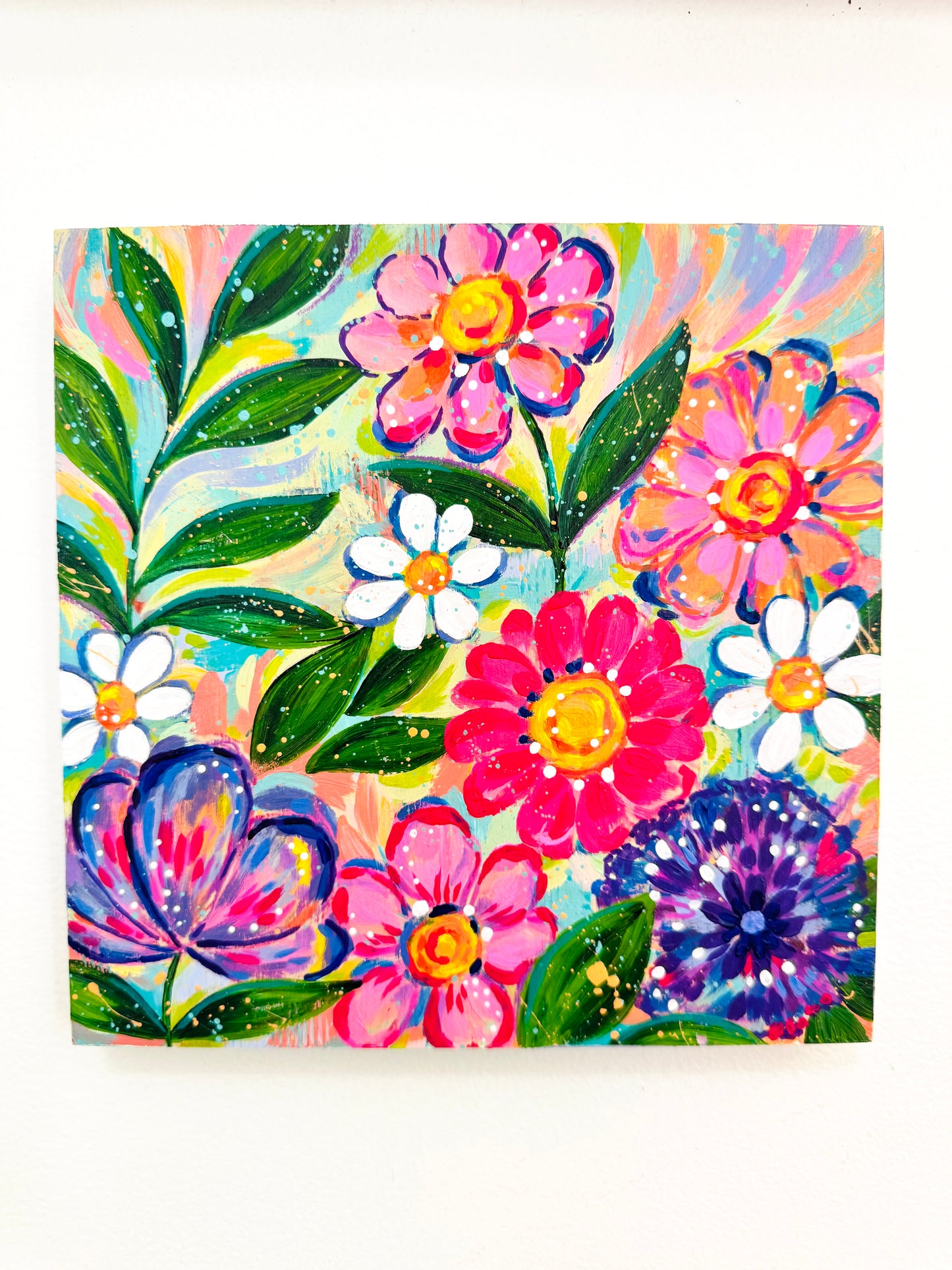 “Blossoming Brushstrokes” 8x8 inch original floral painting on wood panel