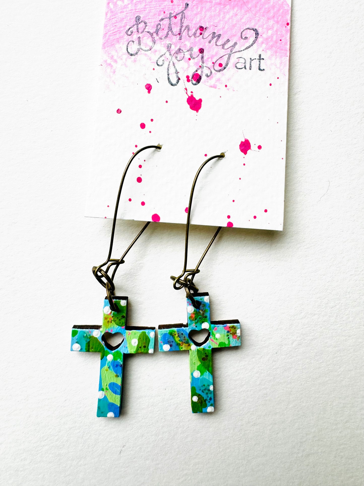 Colorful, Hand Painted Cross Earrings 1