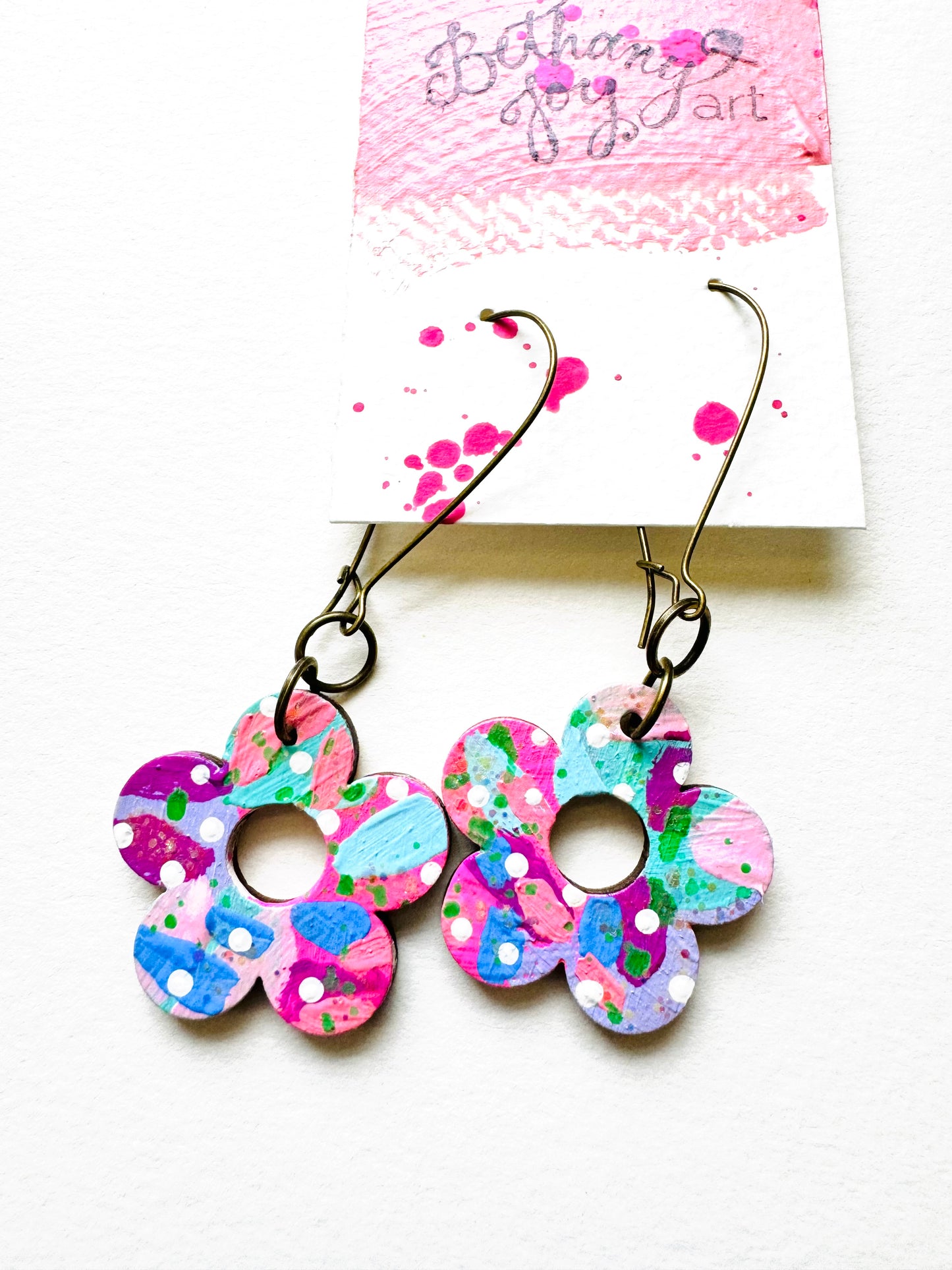Colorful, Hand Painted 5 Petal Flower Earrings 21