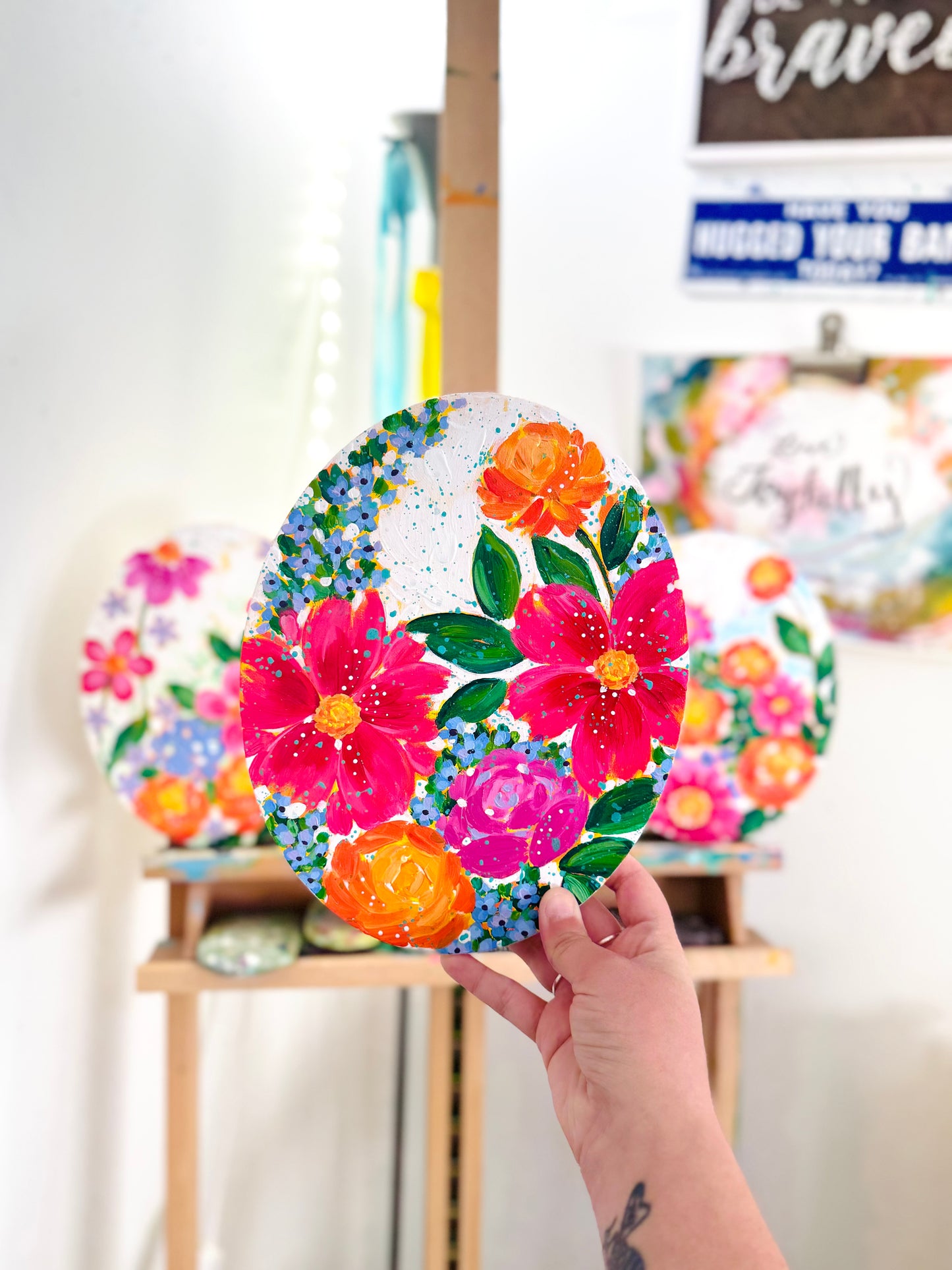 Petal Parade Floral Original Painting on Oval Canvas