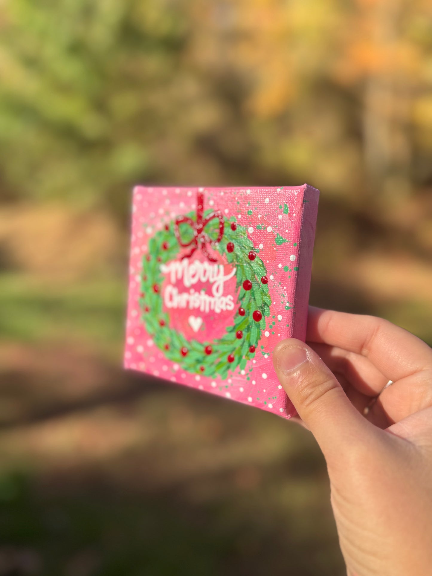 Christmas Wreath Mini Canvas Pink Merry Christmas