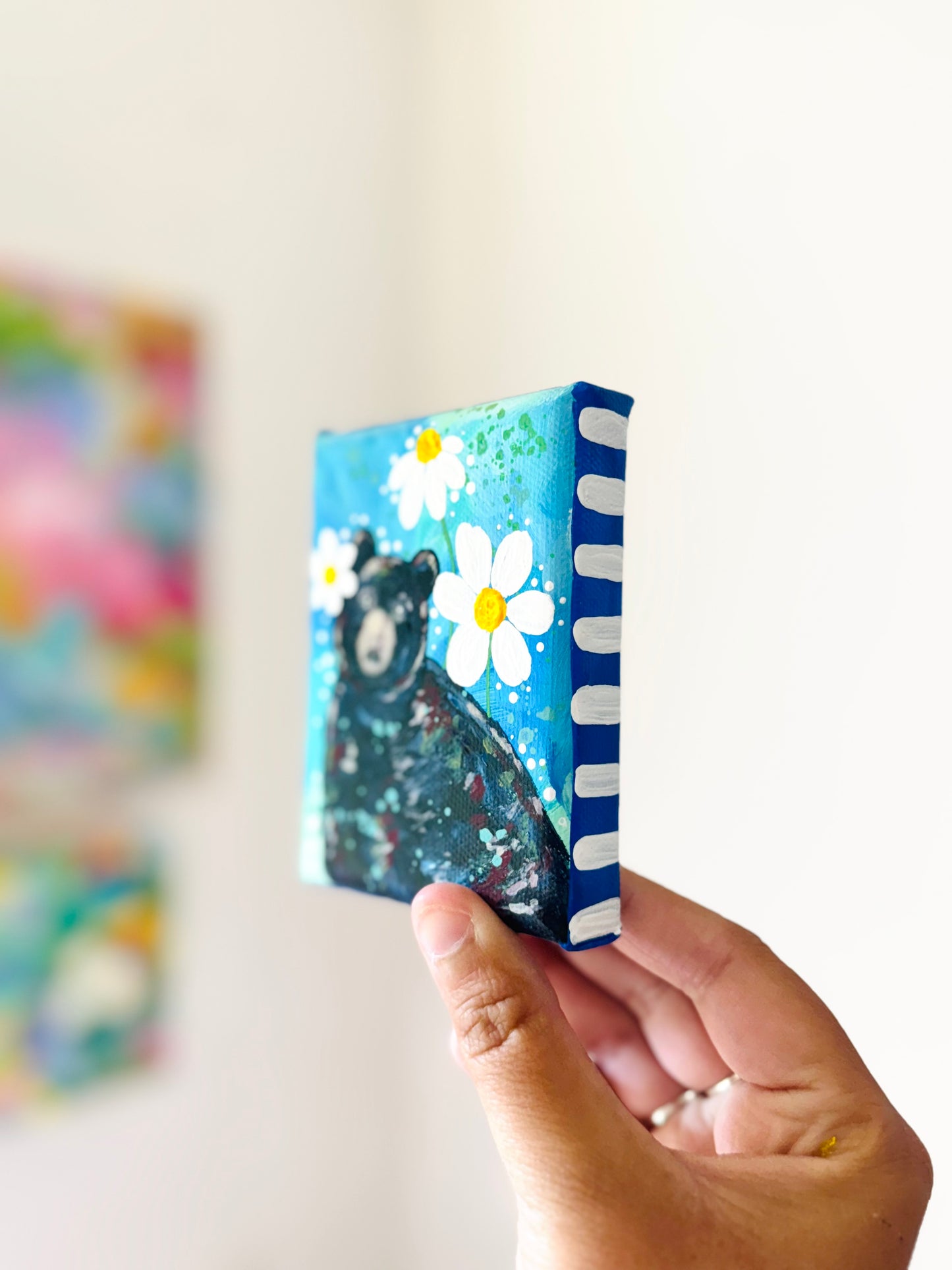 Black Bear Floral Mini Canvas Blue