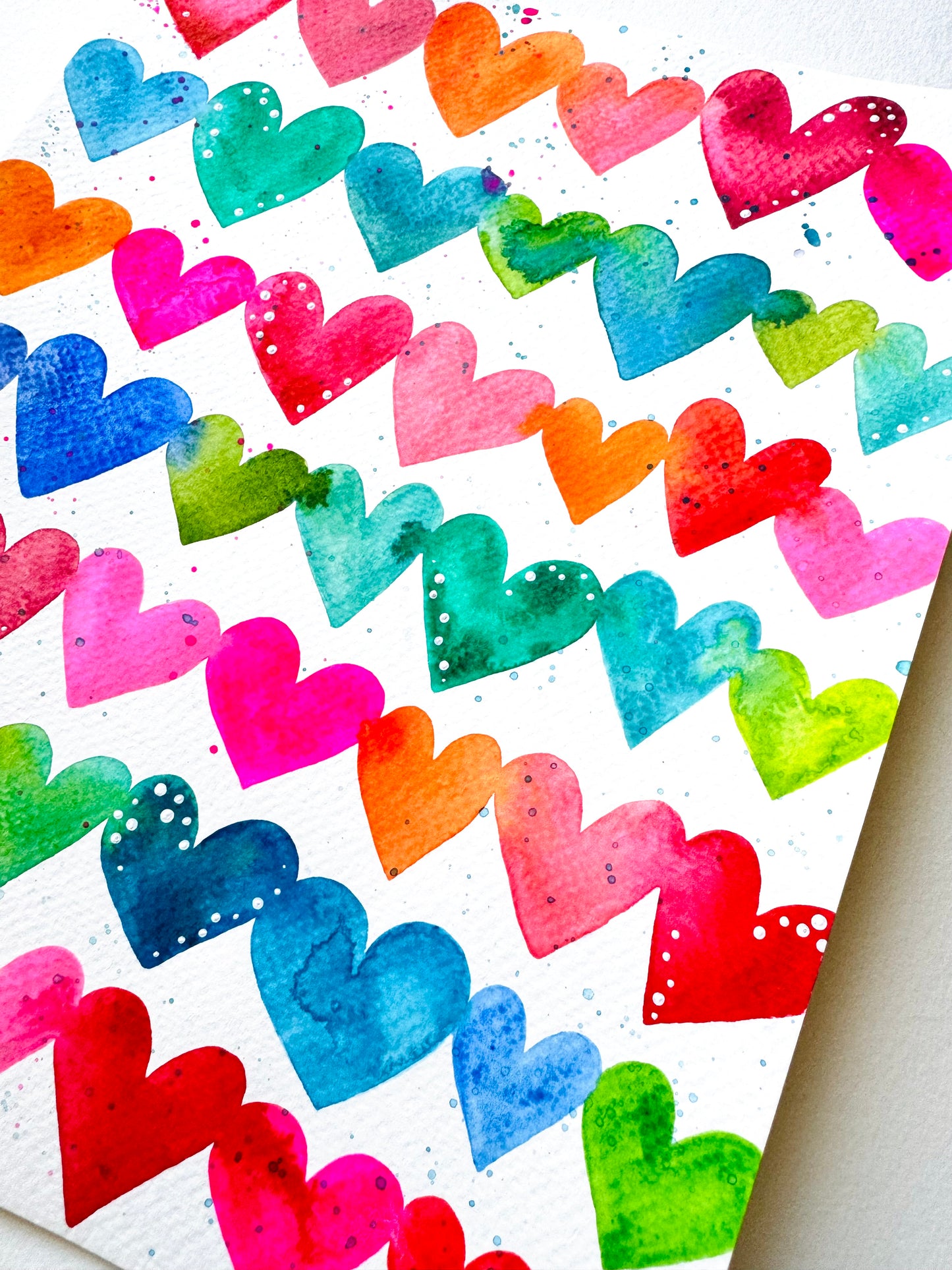 Rainbow Watercolor Hearts Original Painting on 8x10 inch paper