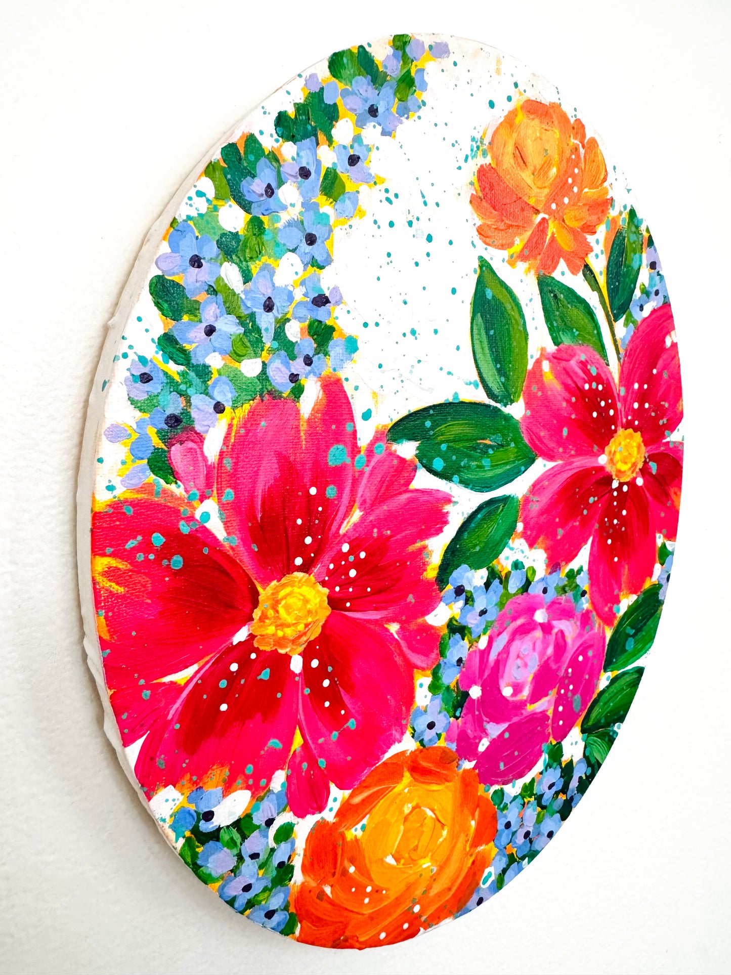 Petal Parade Floral Original Painting on Oval Canvas