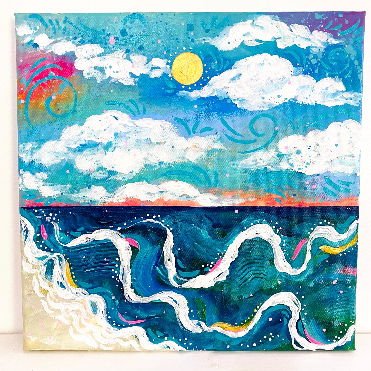 "It Turned into a Beach Day" 12x12 inch original beach painting on canvas