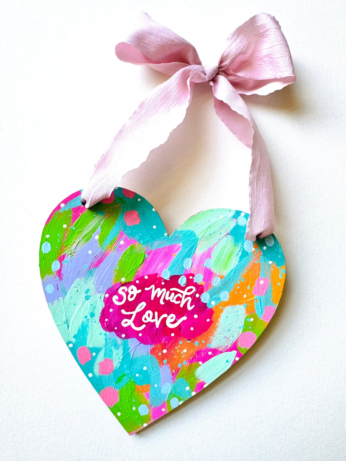 Original painting, wooden heart wall hanging with bow no.2