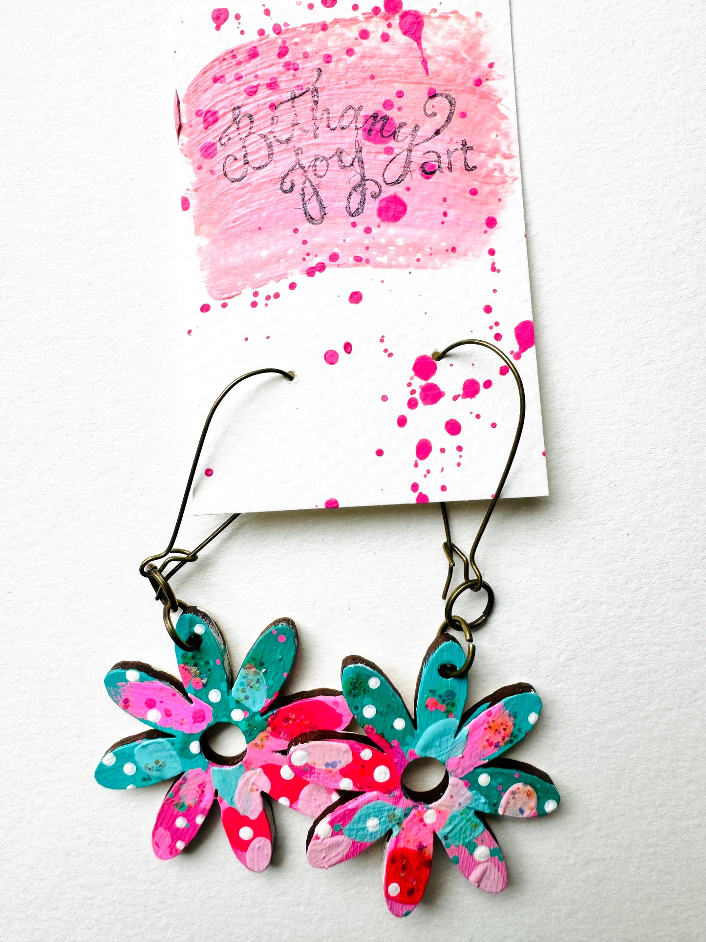 Colorful, Hand Painted Flower Earrings 64