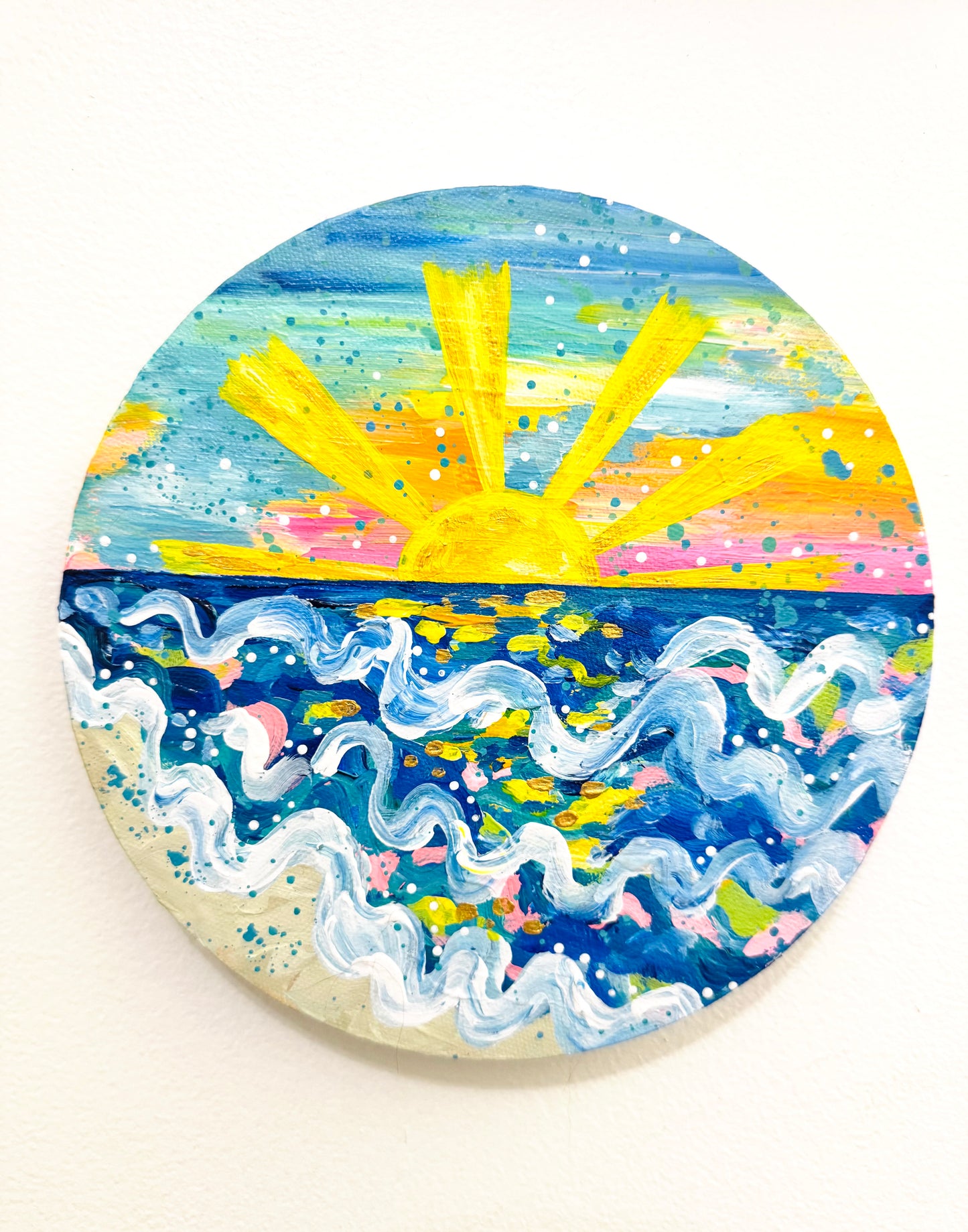 "Chasing Coastal Light" Original Beach Painting on Circle Canvas