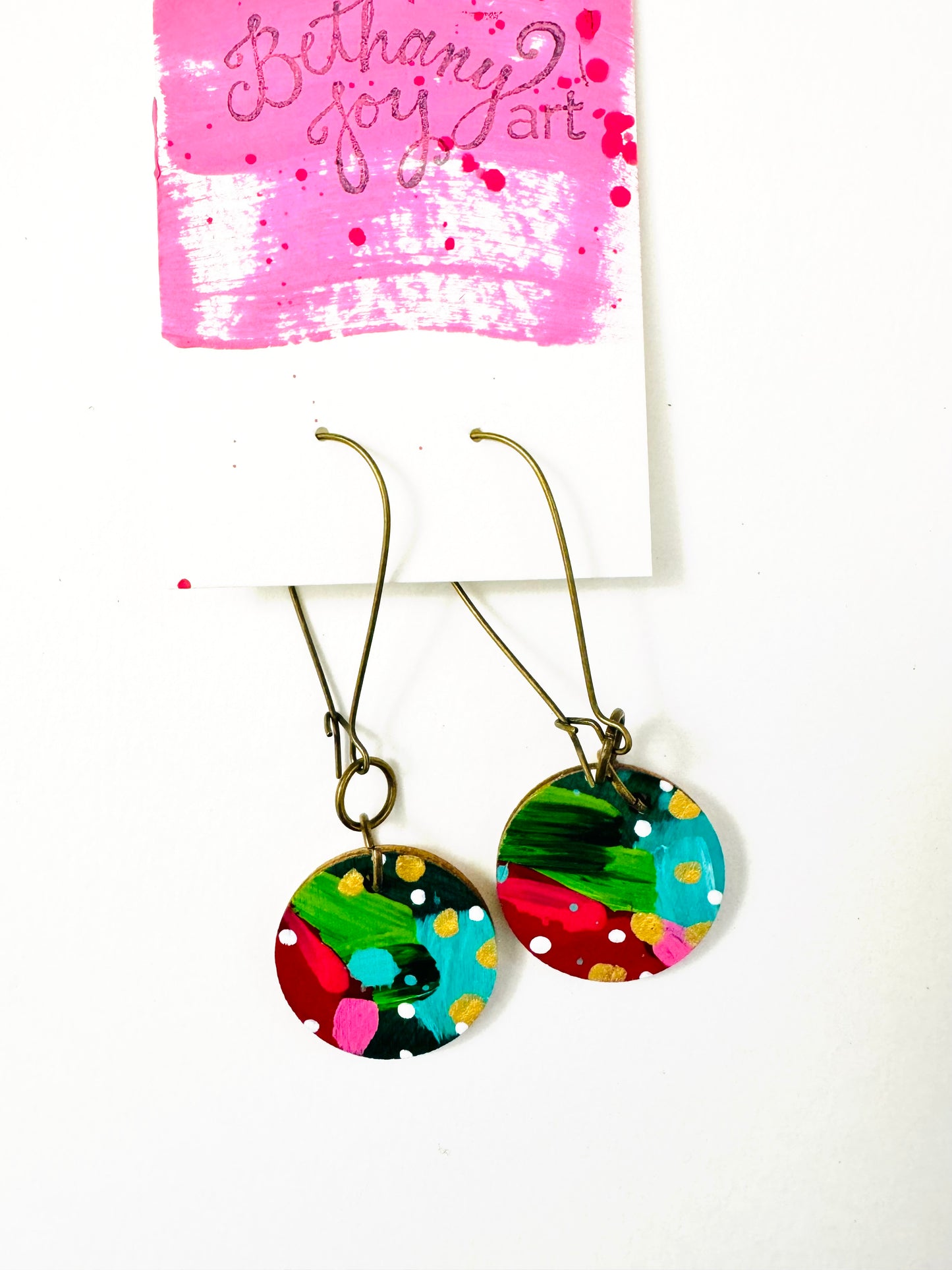 Colorful, Hand Painted Earrings Christmas Colors 1