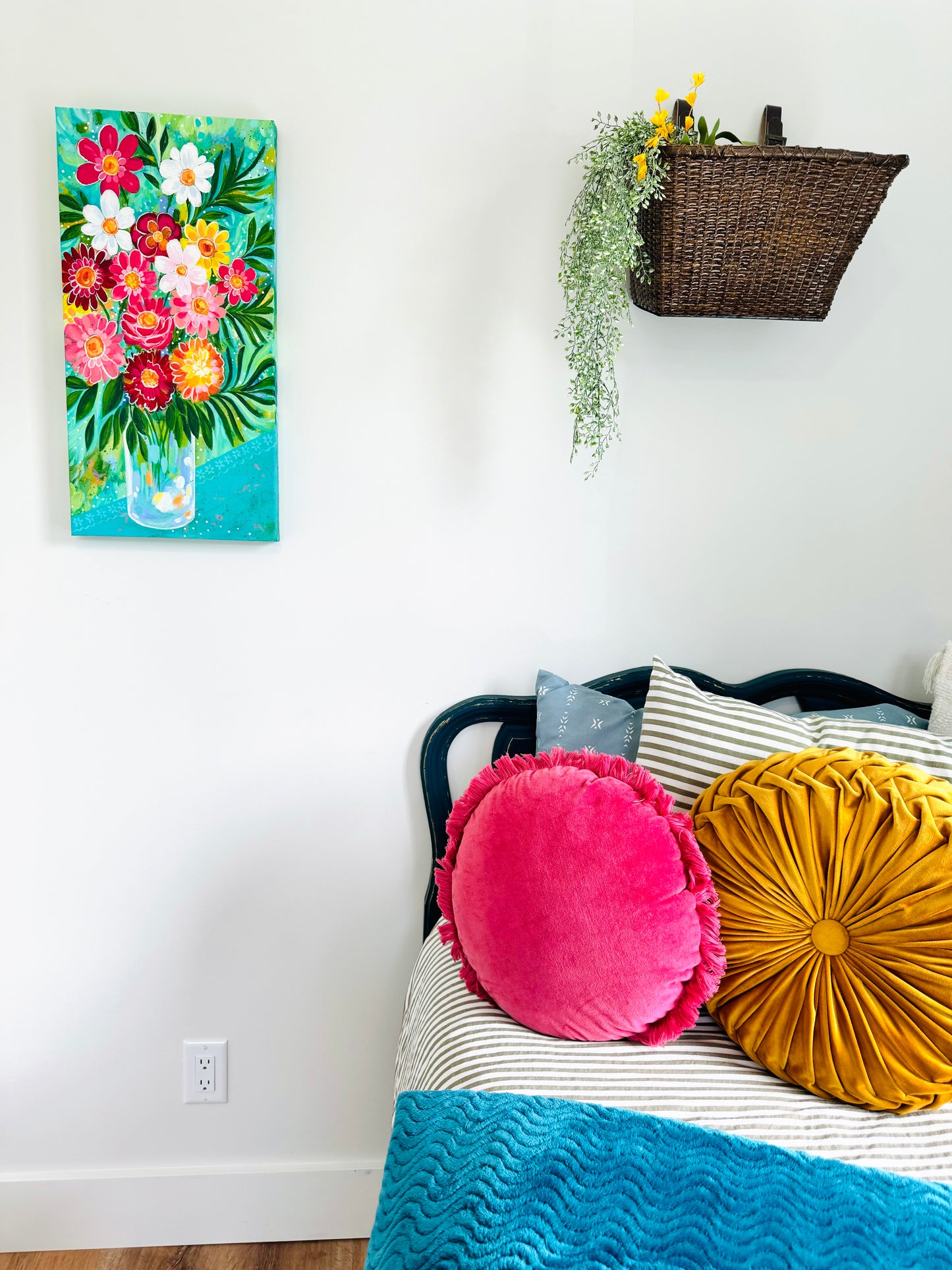 "Picnic Flowers” Floral Original Painting on 12x24 inch canvas