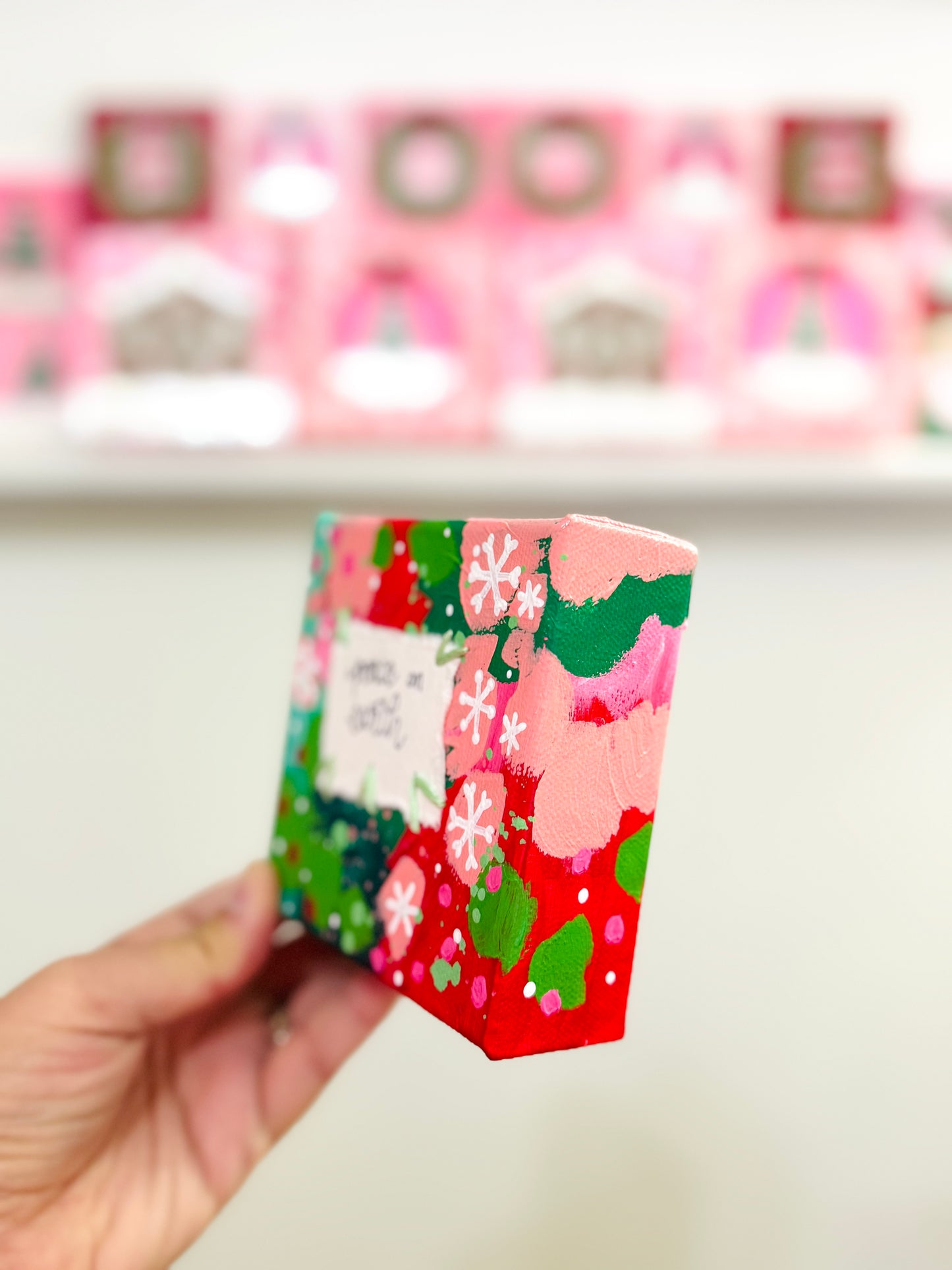 Peace on Earth 4x4 inch original abstract canvas with embroidery thread accents