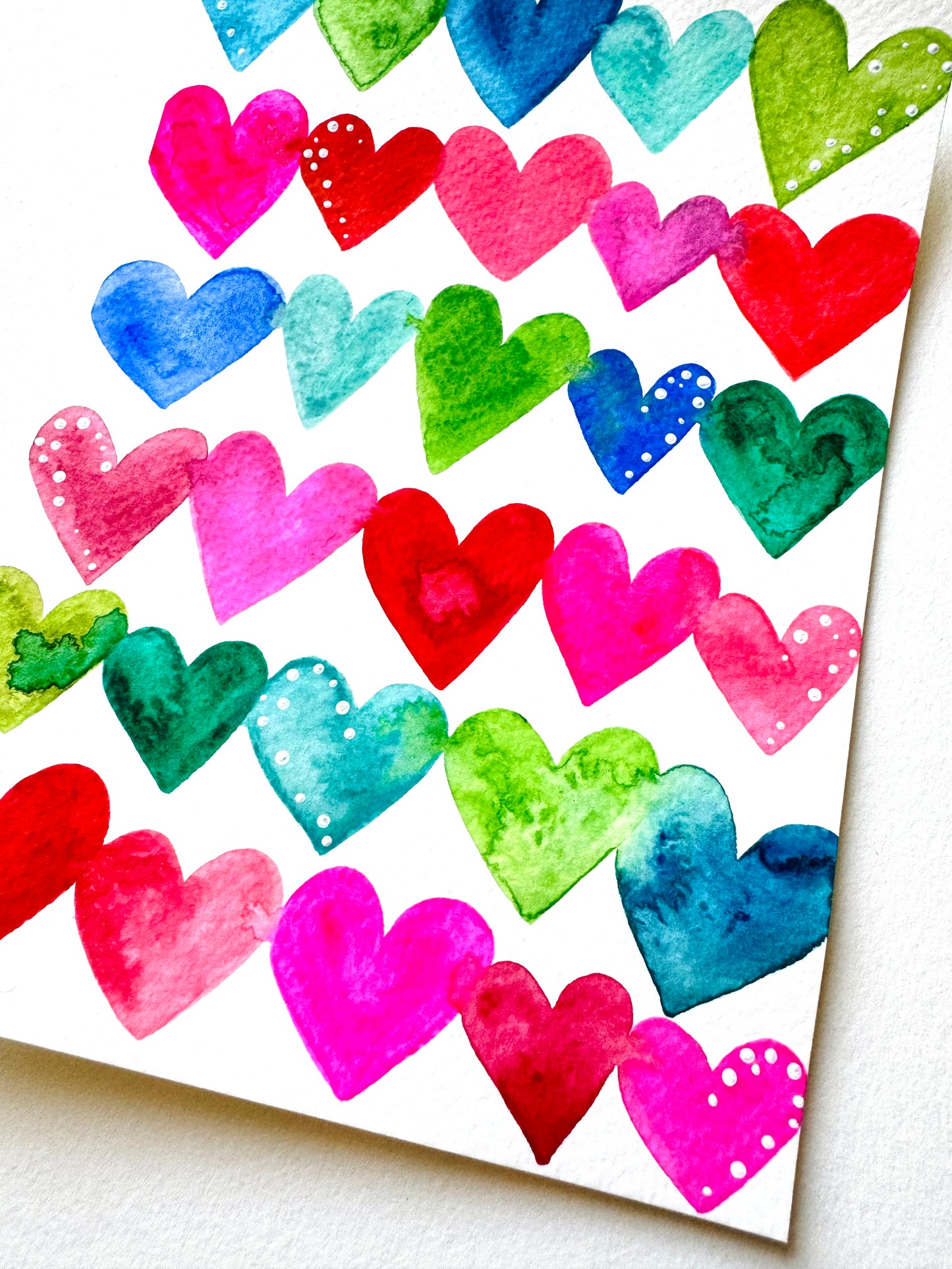 Rainbow Watercolor Hearts Original Painting on 5x7 inch paper no. 2
