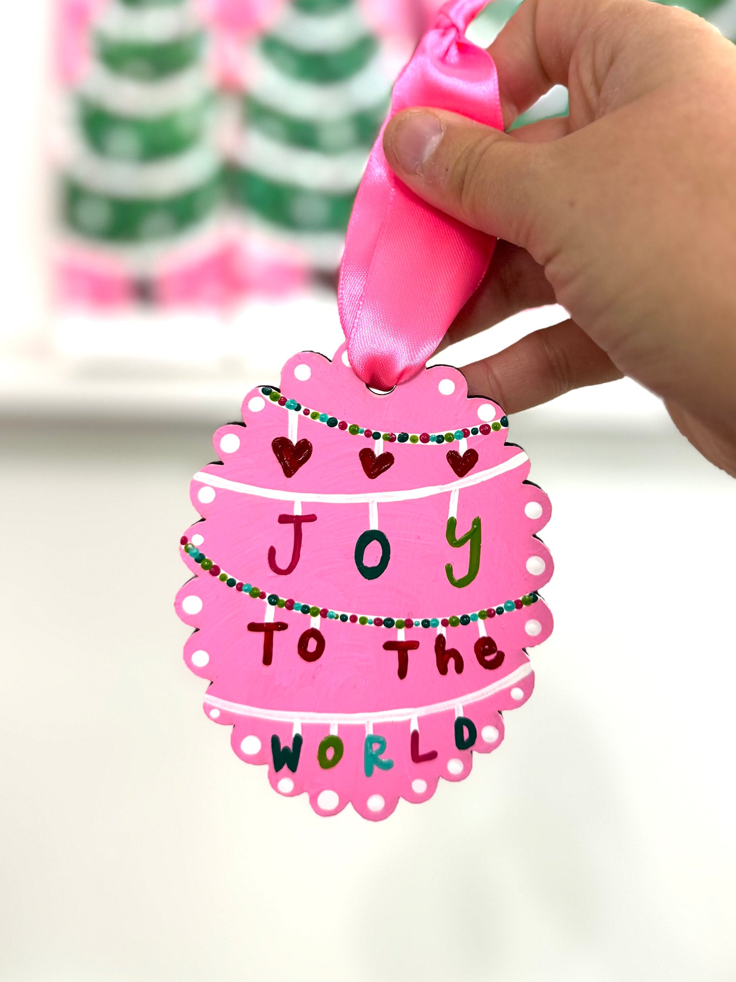 Hand Painted Wooden Ornament Joy to the World 1