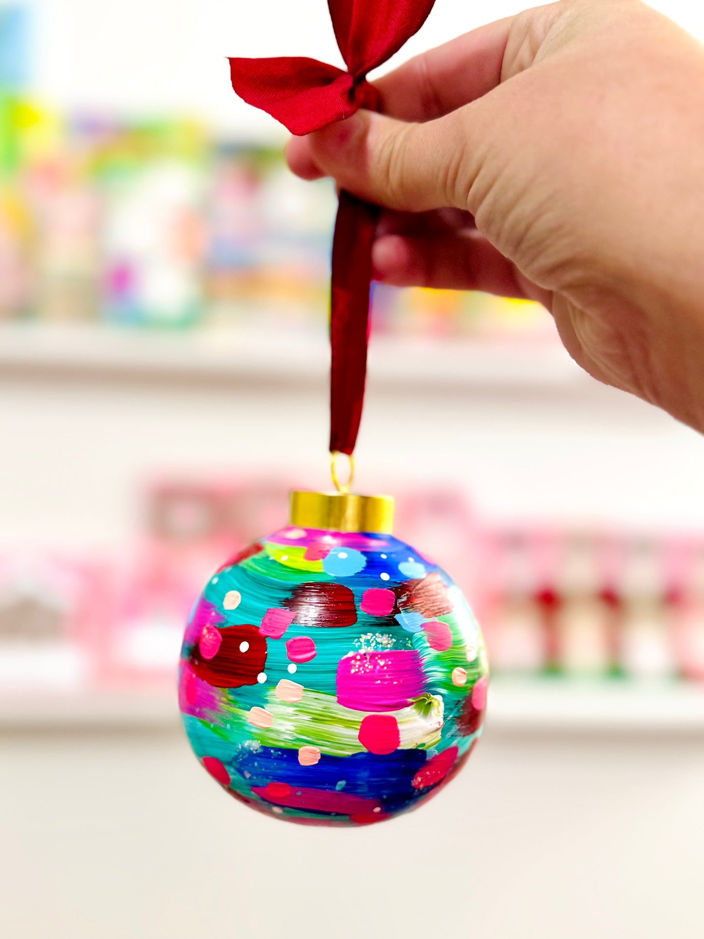 Hand Painted Ceramic Round Ornament Multi-Color Abstract 10