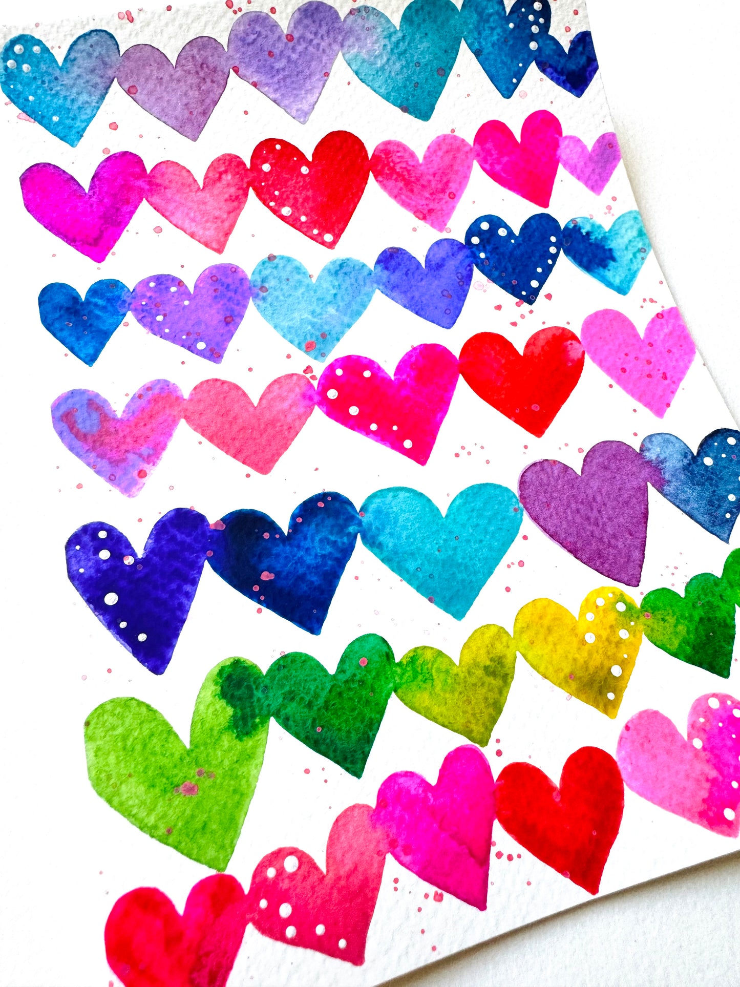 Rainbow Watercolor Hearts Original Painting on 5x7 inch paper no. 4