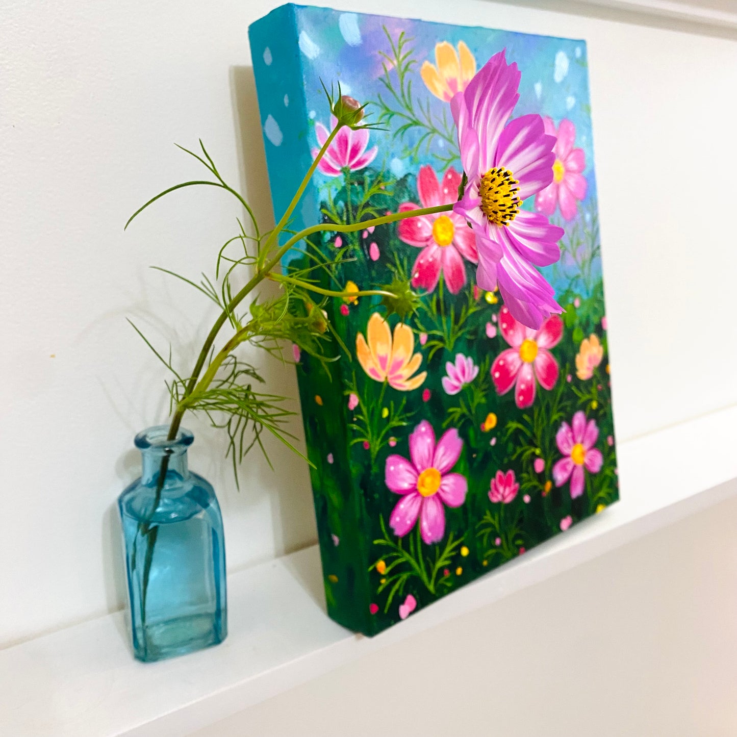 “Cosmo Fields” 9x12 inch original floral painting on canvas