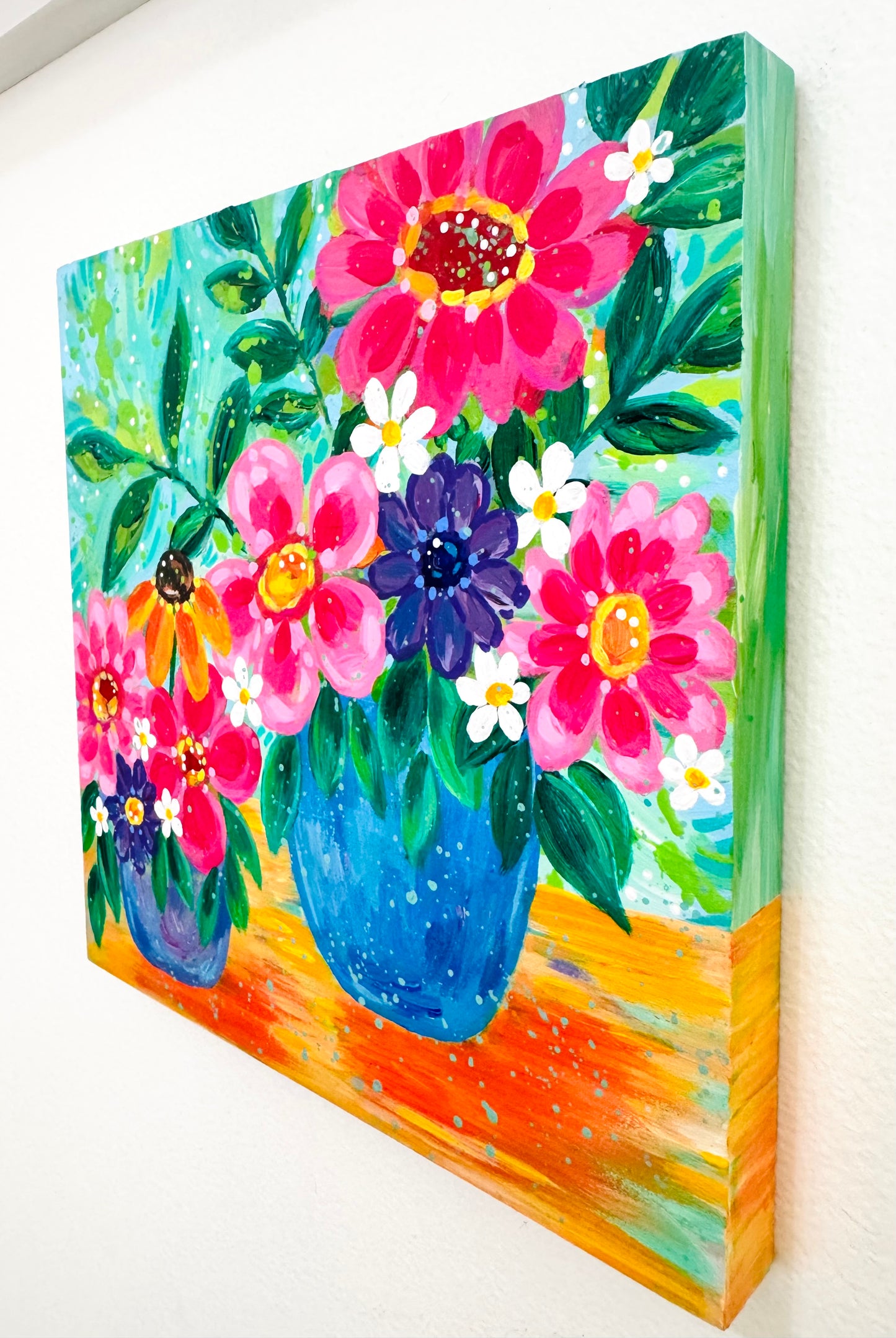 “Sunkissed” 8x8 inch original floral painting on wood panel