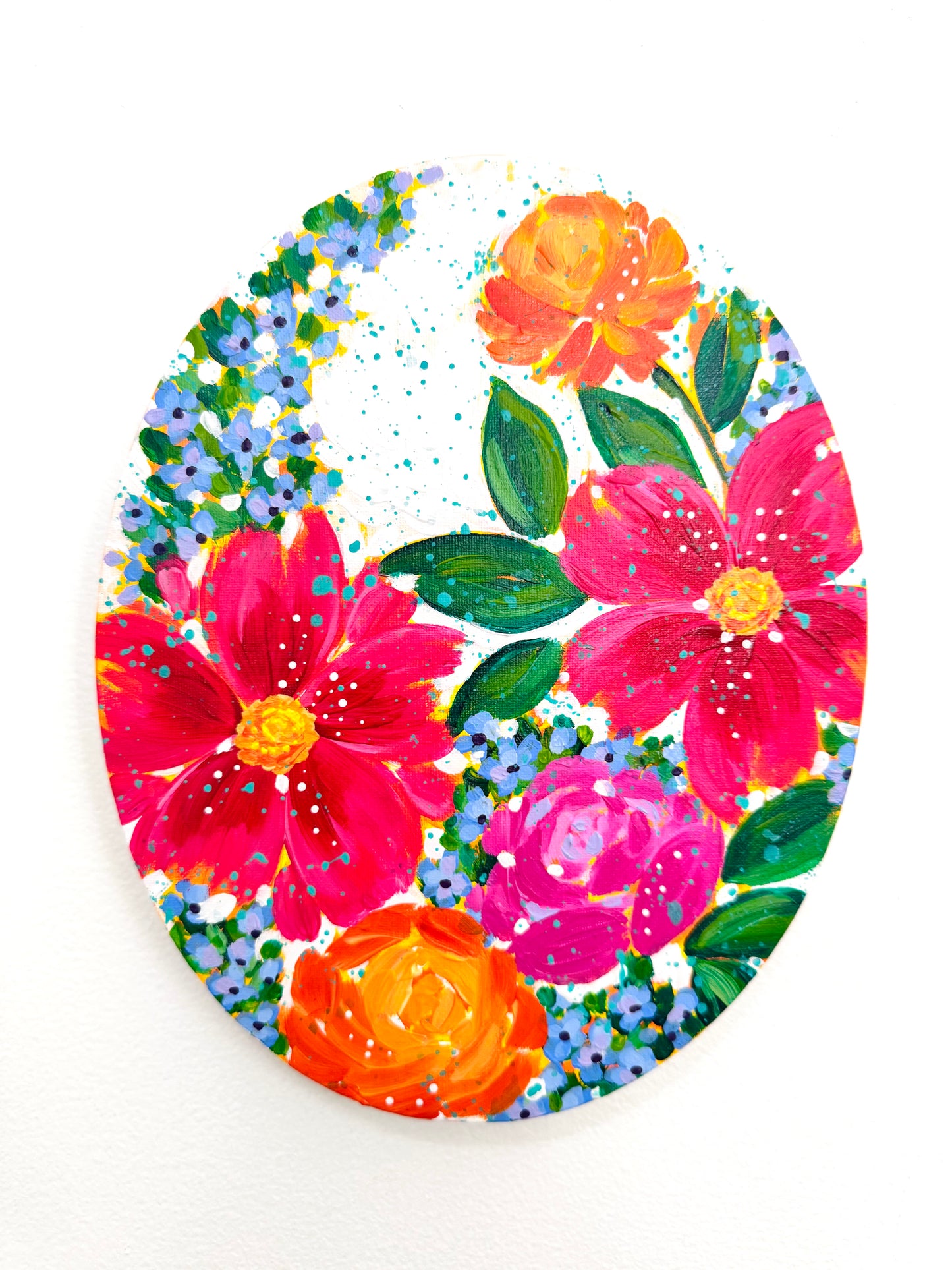 Petal Parade Floral Original Painting on Oval Canvas