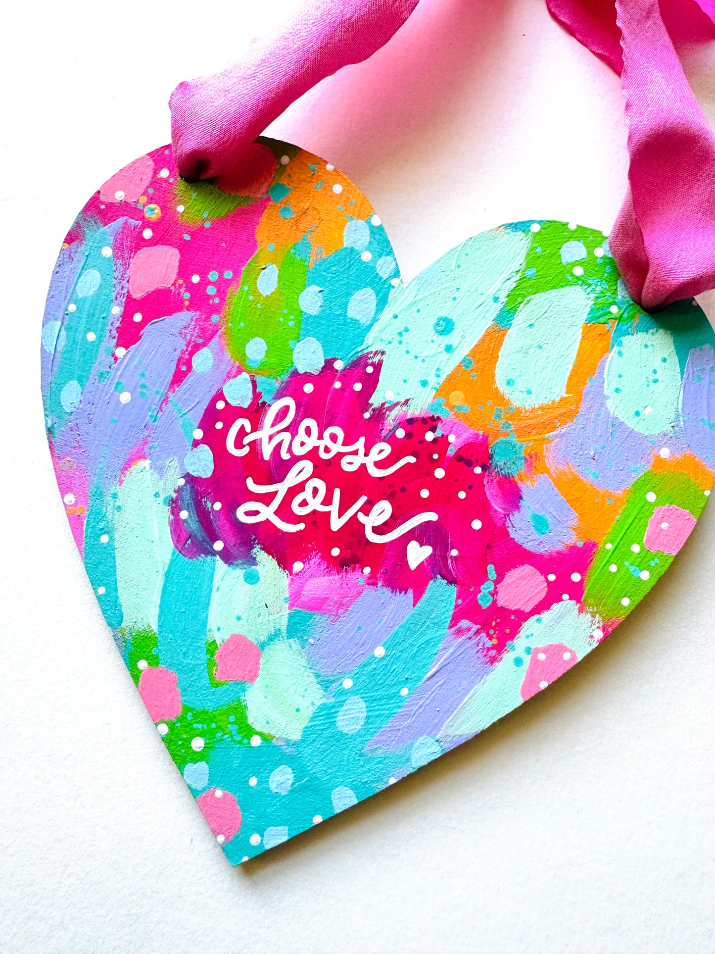 Original painting, wooden heart wall hanging with bow no.5