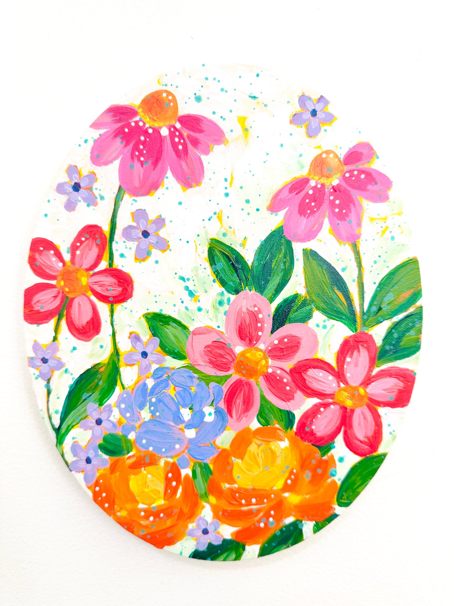 Spring Has Sprung Floral Original Painting on Oval Canvas