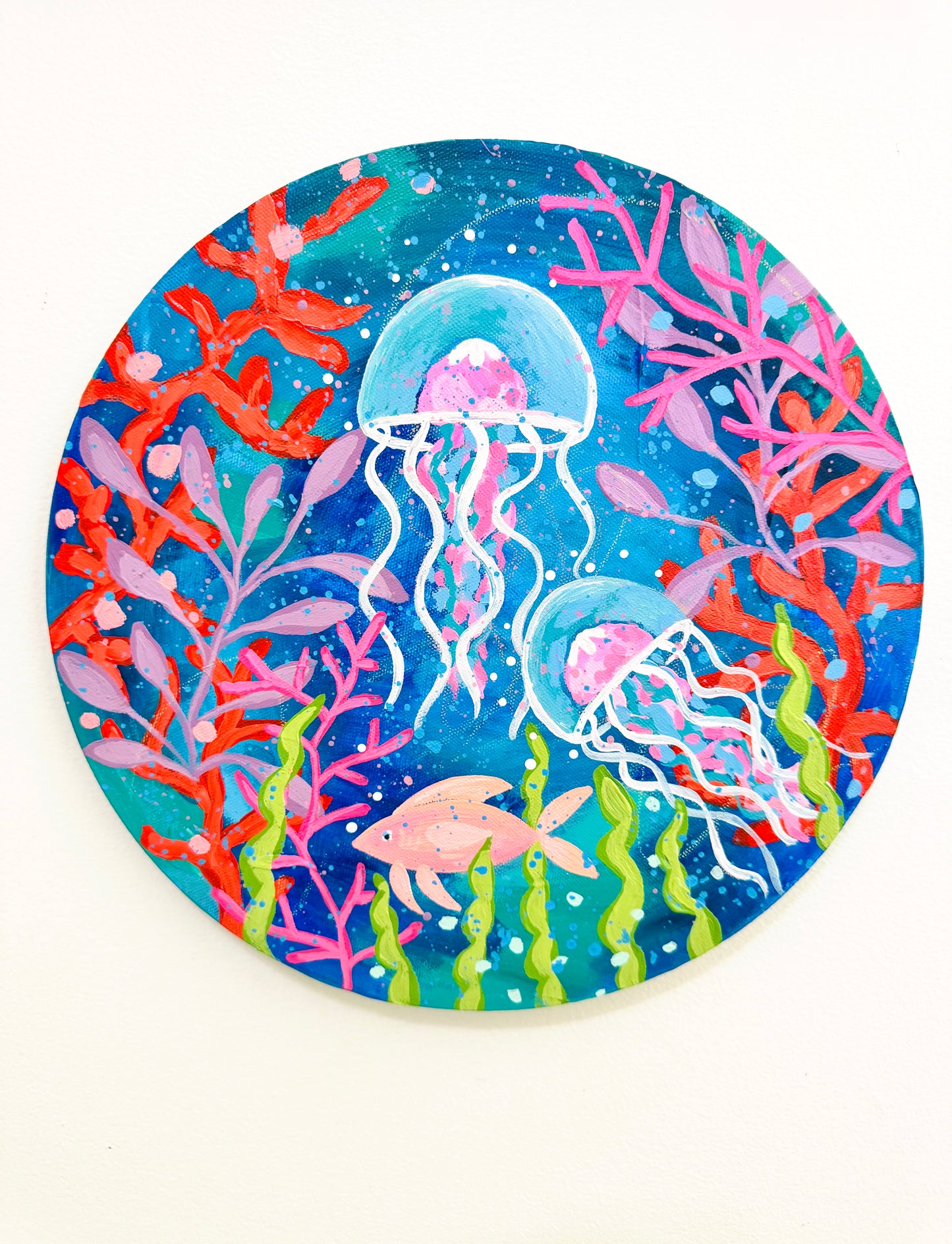 "Go with the Flow" Original Ocean Painting on 12 inch diameter circle canvas