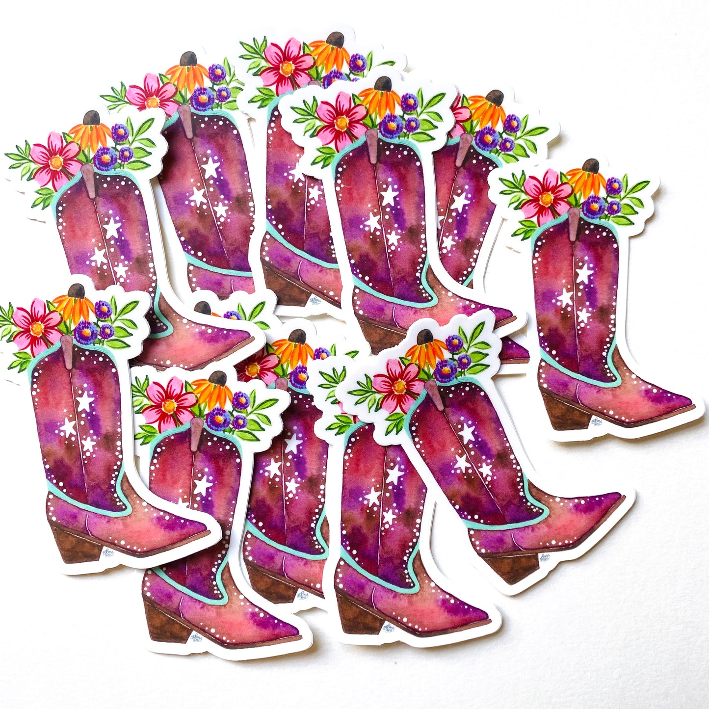 Floral Cowgirl Boot Vinyl Sticker - September 2023 Sticker of the Month