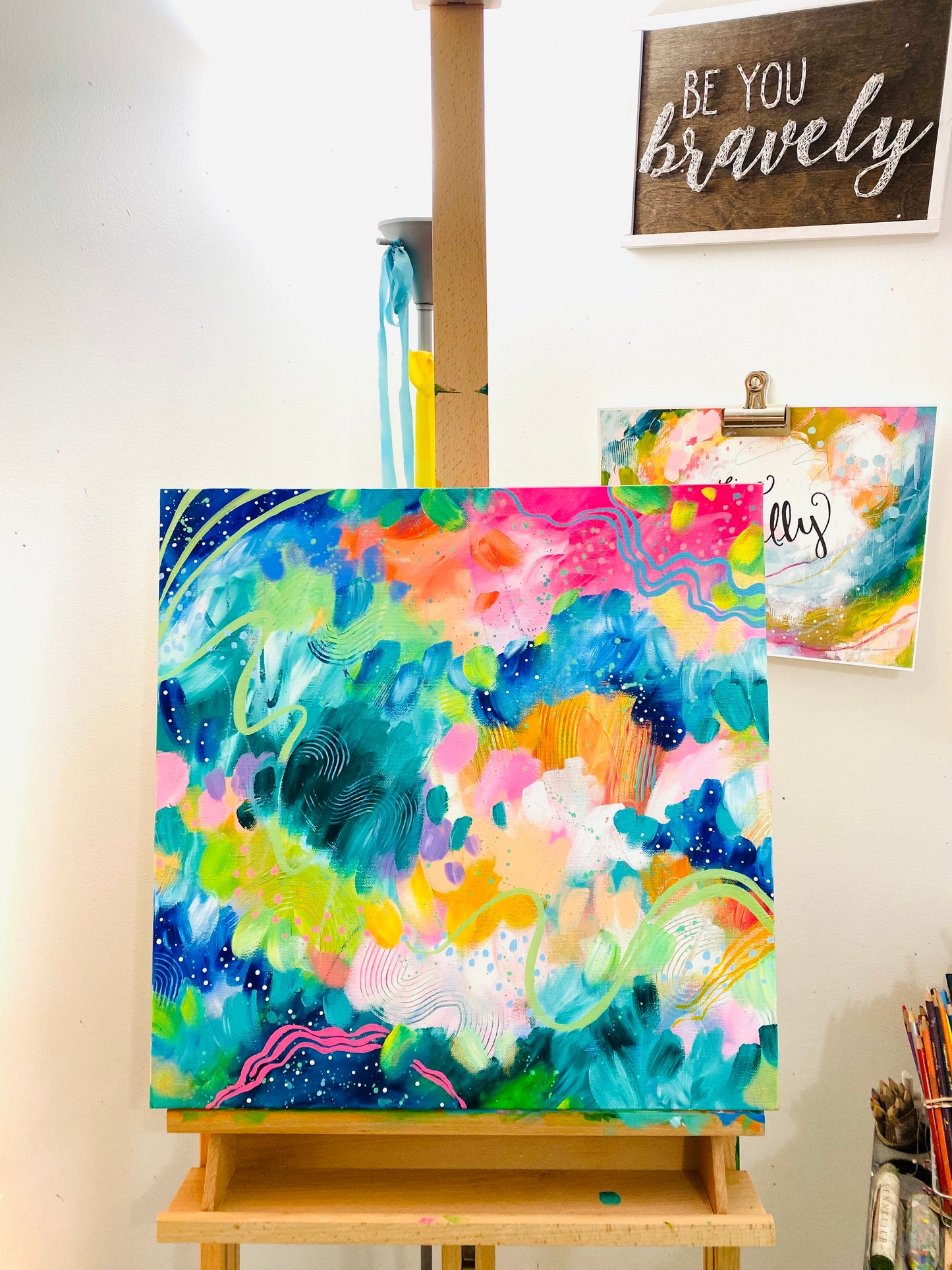 "Singing in the Rain" 20x20 inch original abstract painting on canvas