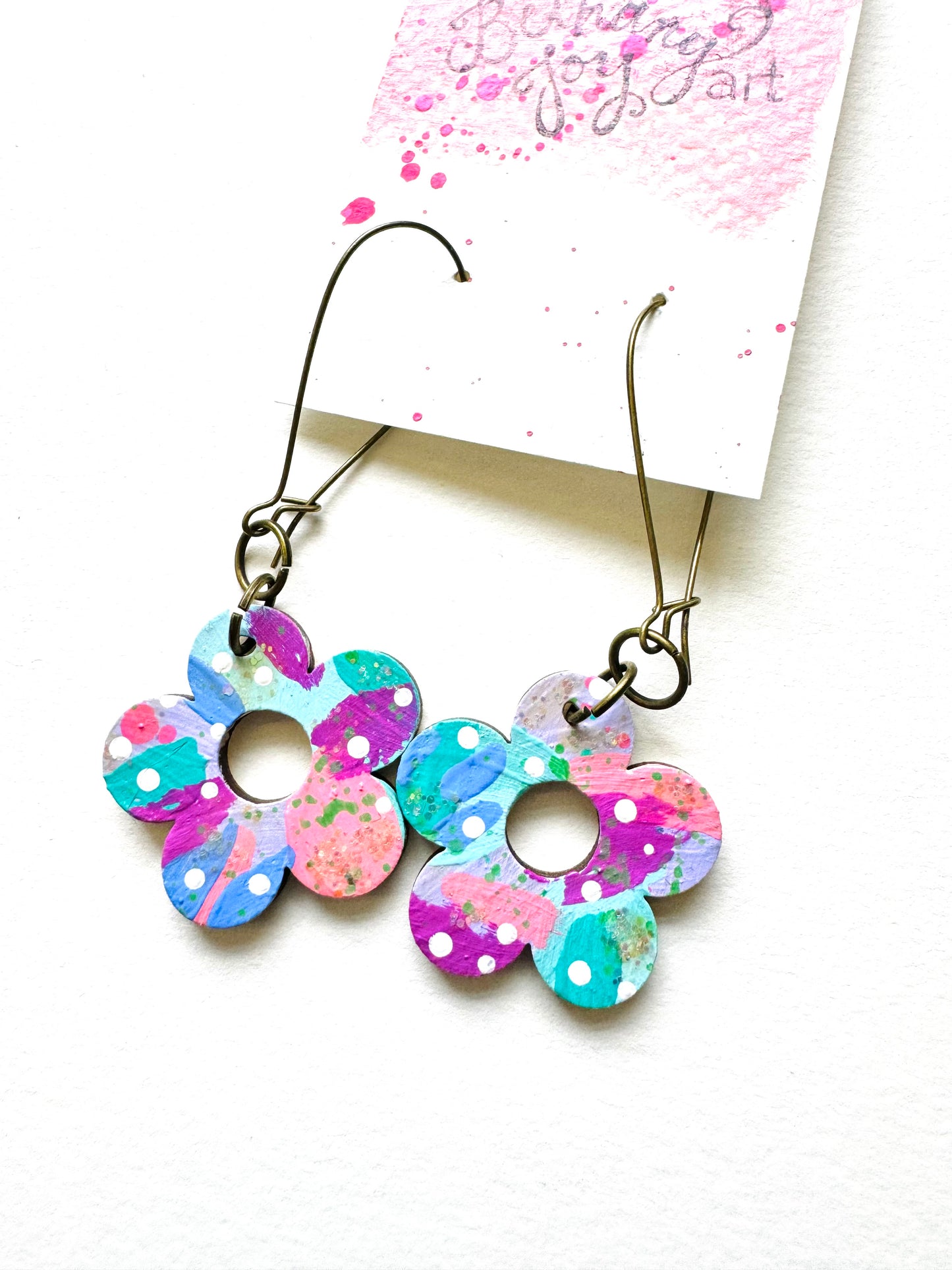 Colorful, Hand Painted 5 Petal Flower Earrings 24