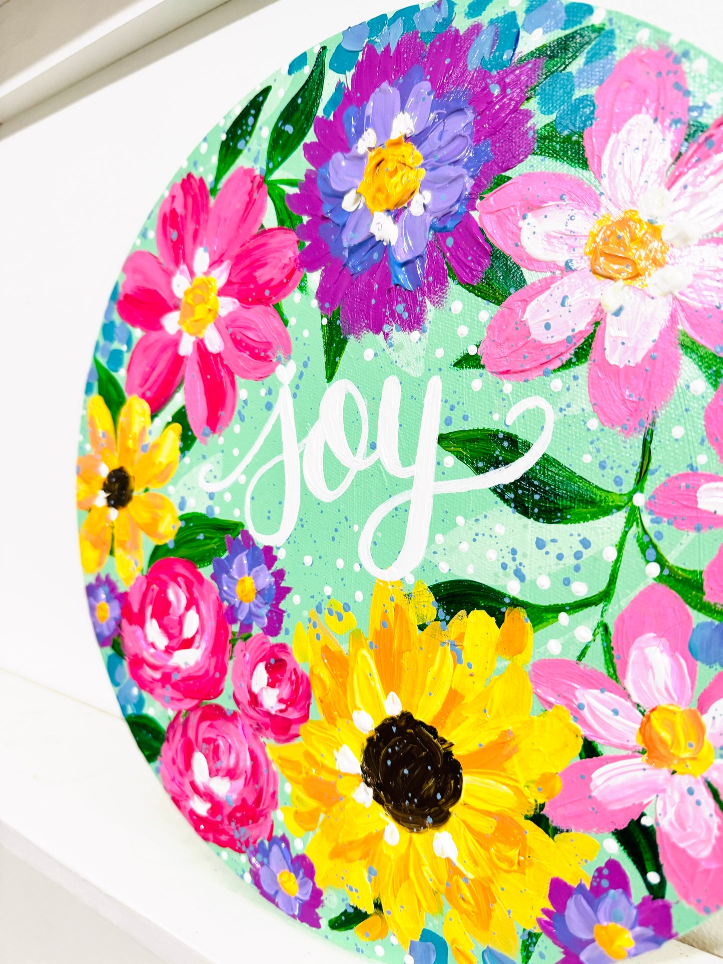 “A Year of Joy” 12x12 inch original abstract painting on round canvas