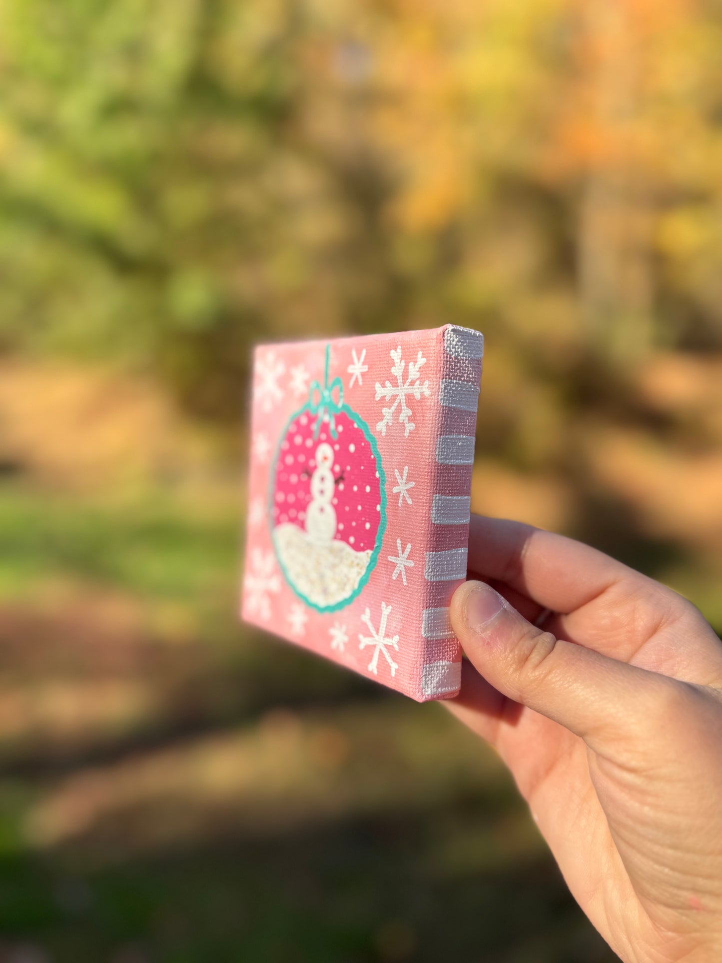 Christmas Snowman Mini Canvas Pink 1