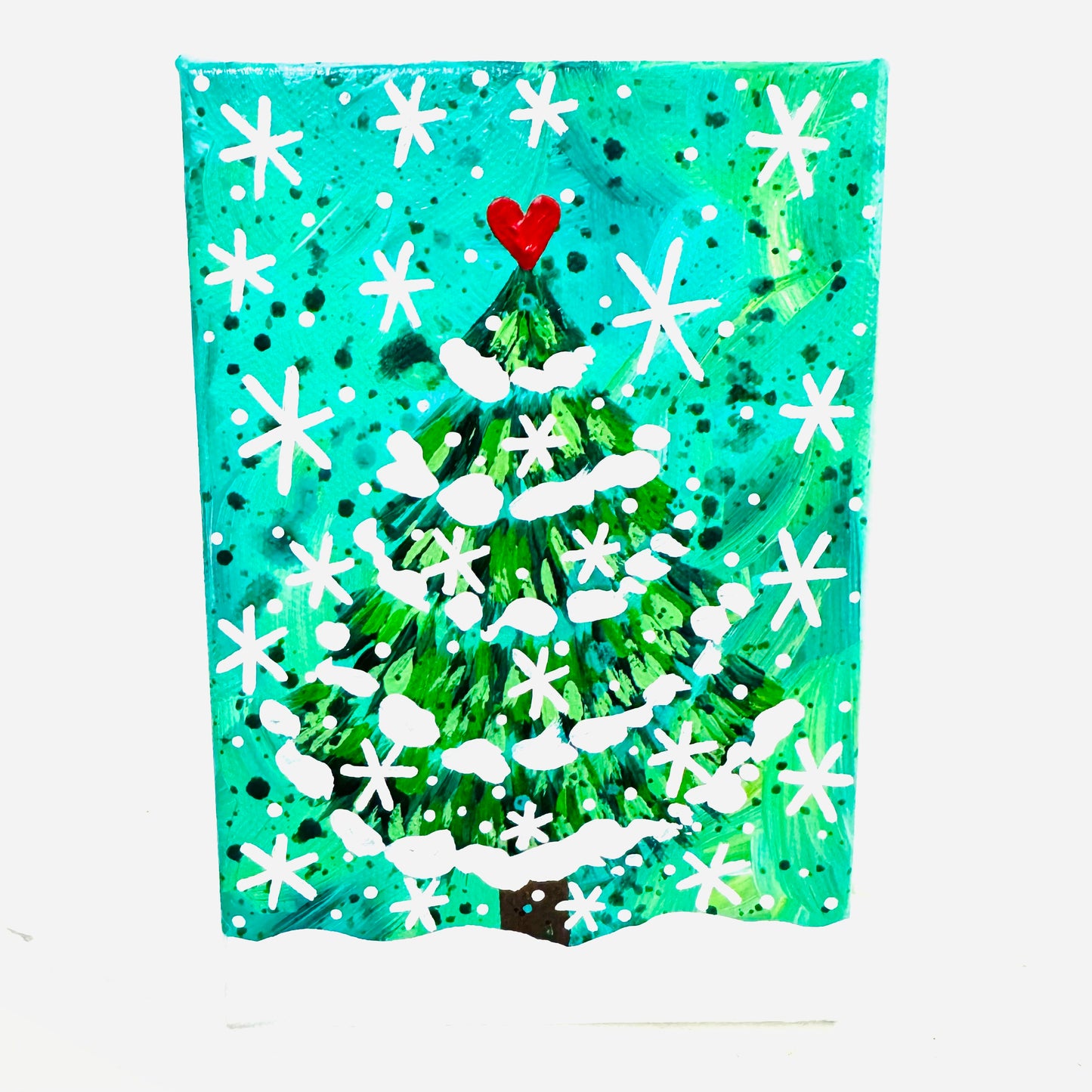 Aqua Christmas Tree 4x6 inch original painting on canvas #1