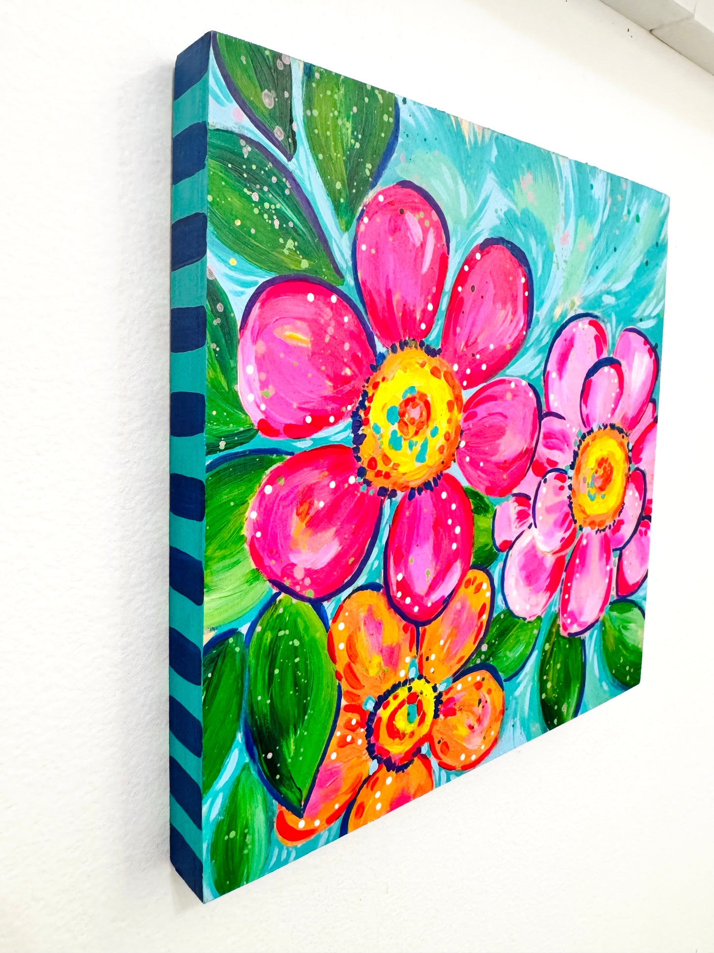 “Petal Parade” 8x8 inch original floral painting on wood panel