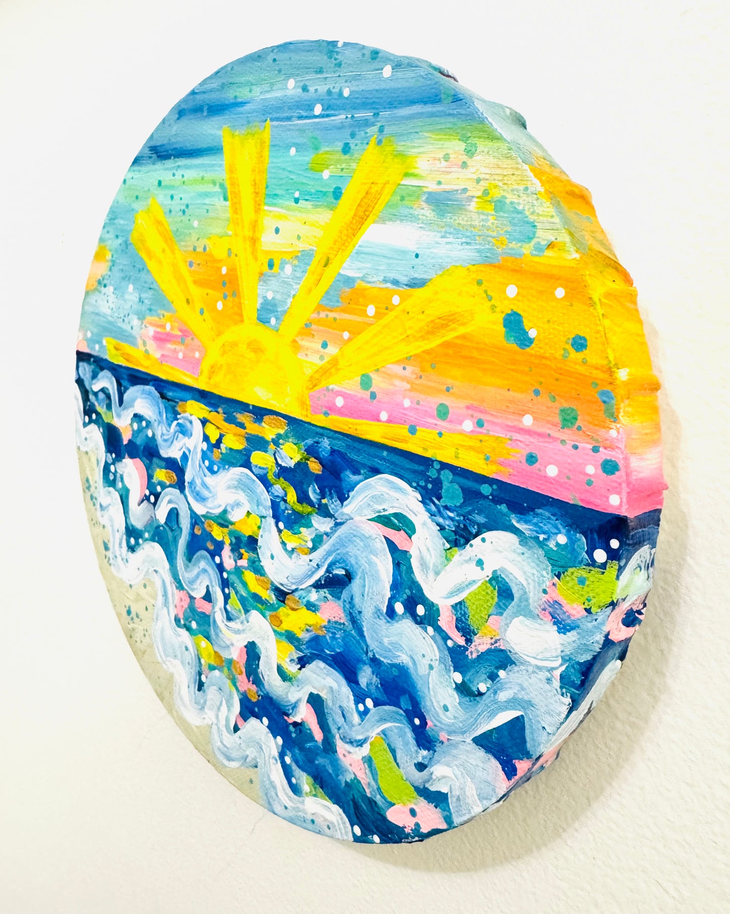 "Chasing Coastal Light" Original Beach Painting on Circle Canvas