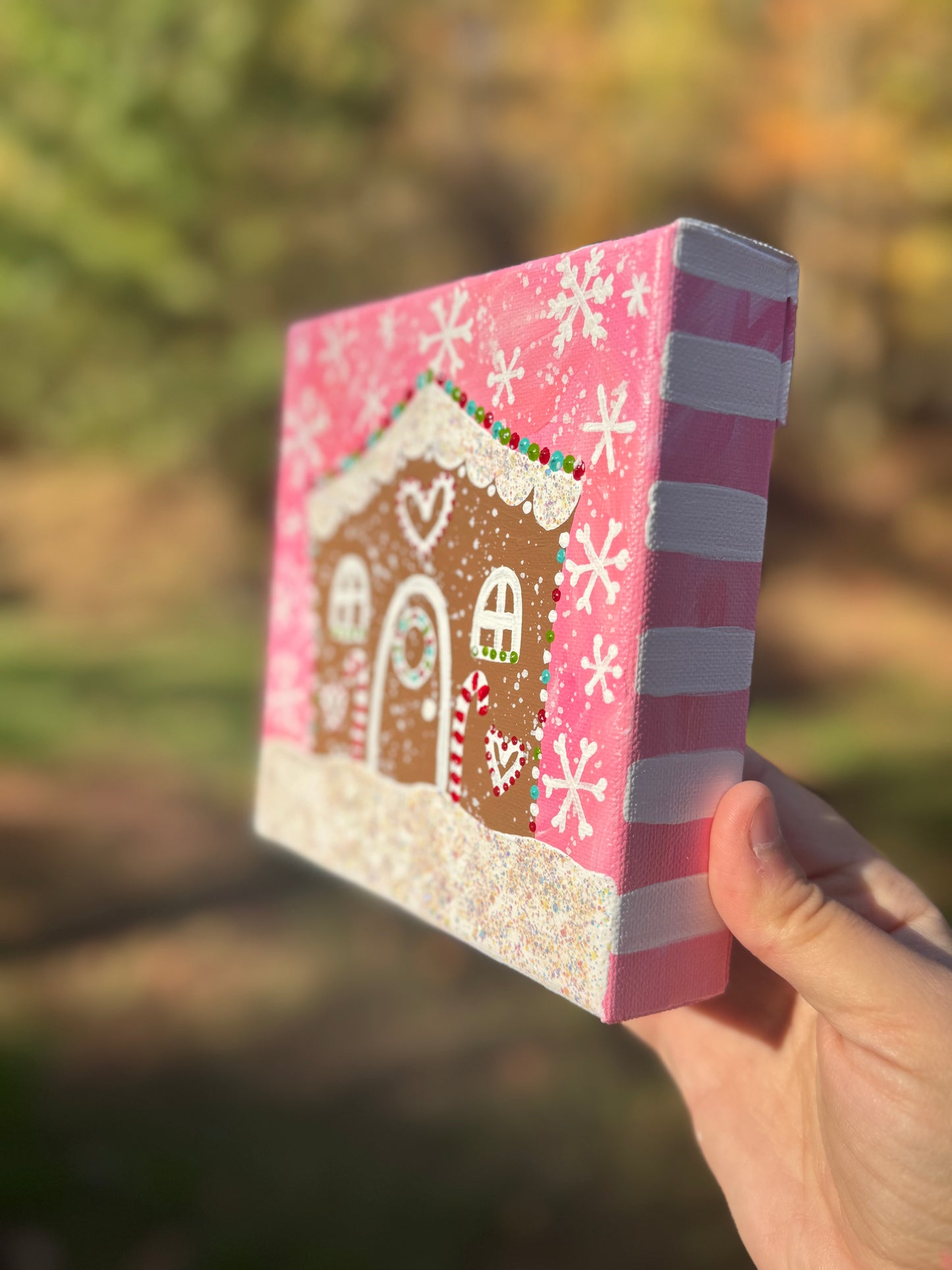 Christmas Gingerbread House 6x6 inch original painting on canvas 1
