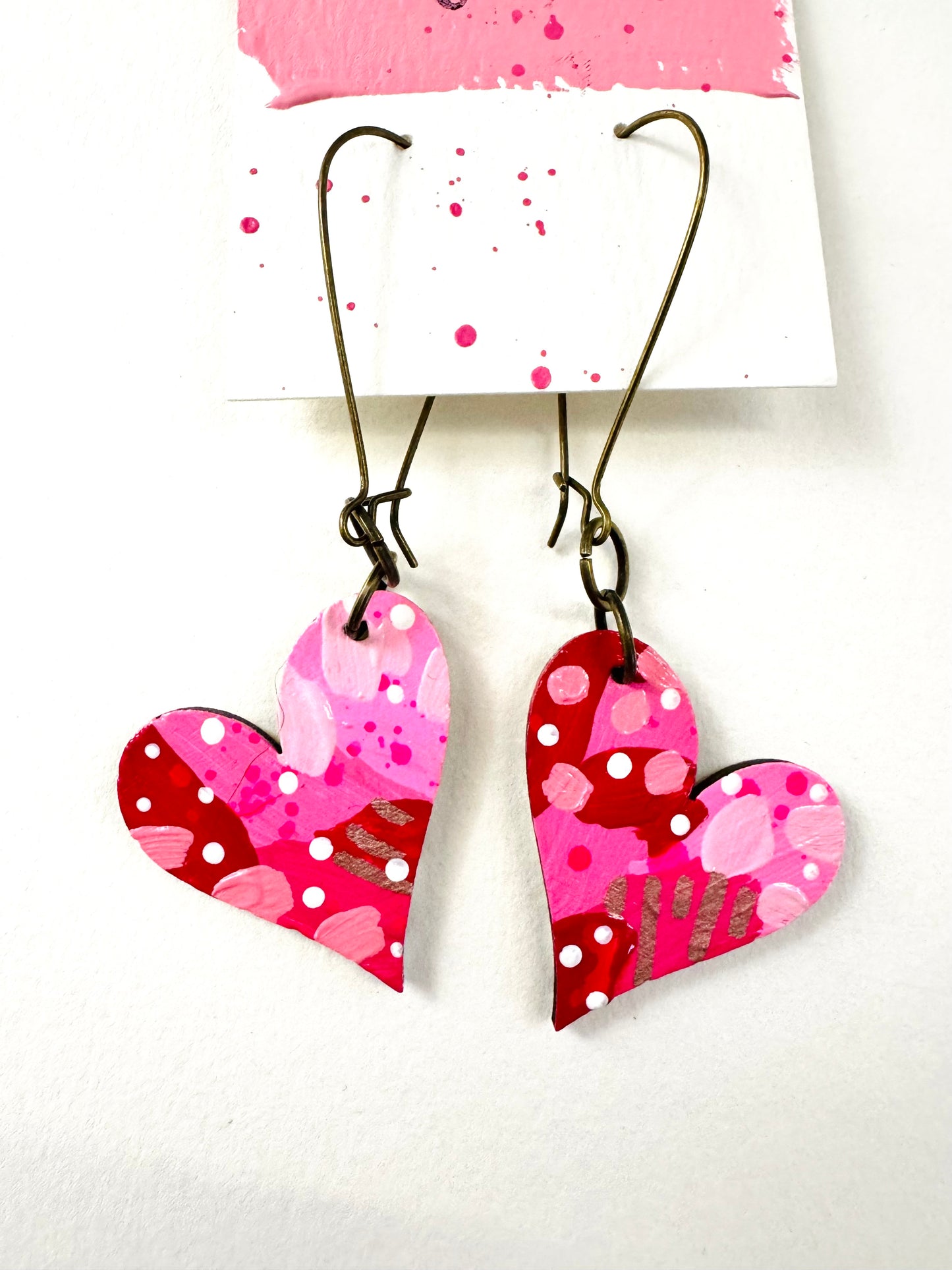 Colorful, Hand Painted, Valentine Heart Shaped Earrings 17