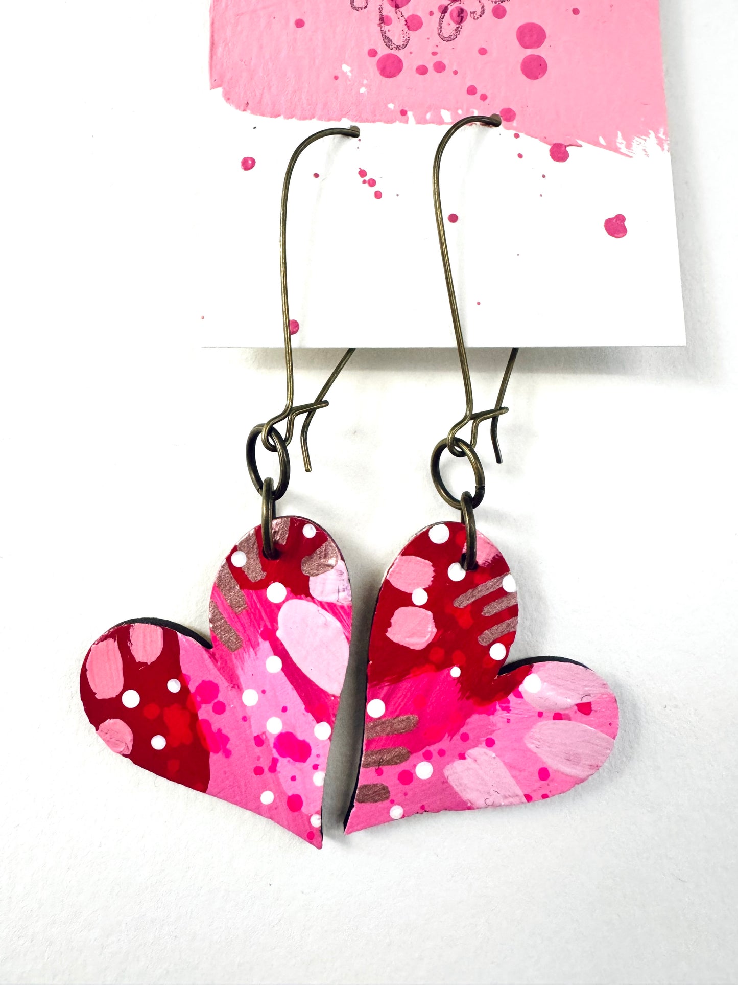 Colorful, Hand Painted, Valentine Heart Shaped Earrings 11