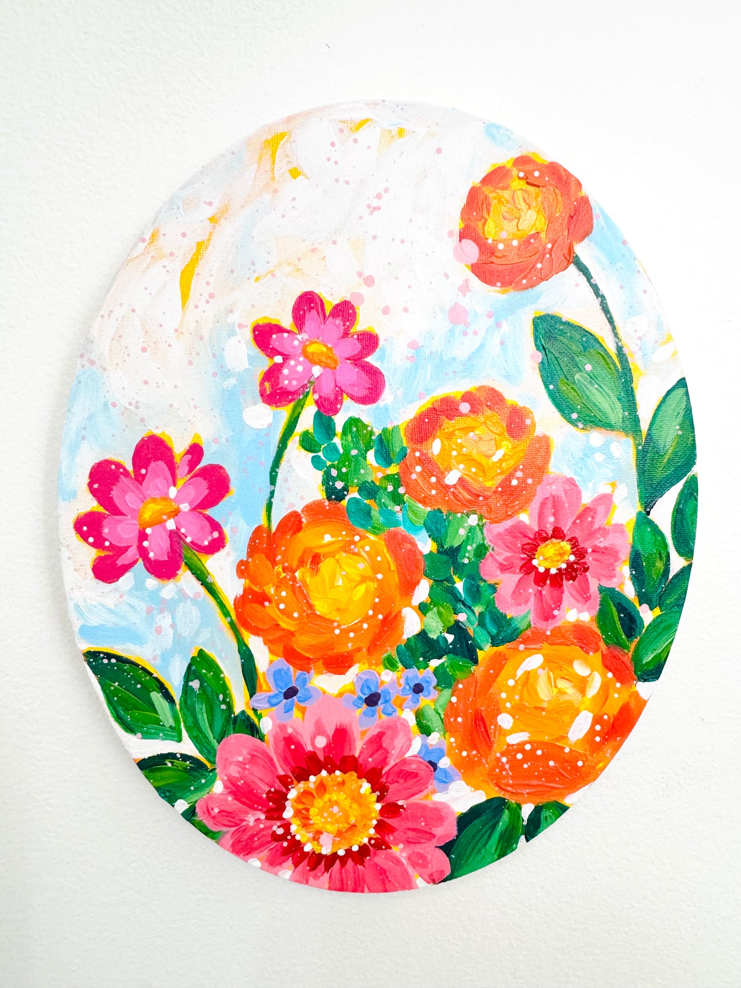 Spring Symphony Floral Original Painting on Oval Canvas