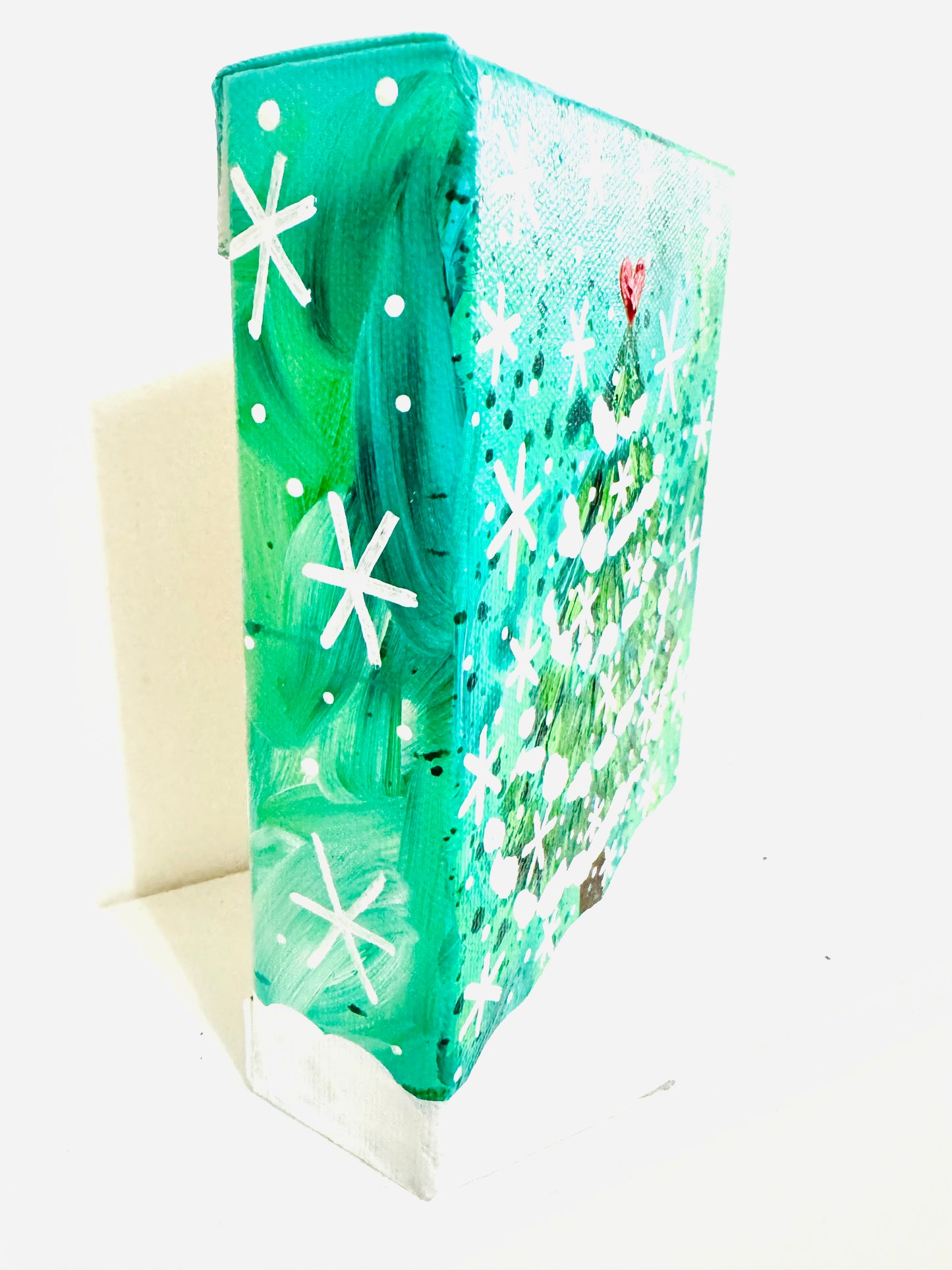 Aqua Christmas Tree 4x6 inch original painting on canvas #1