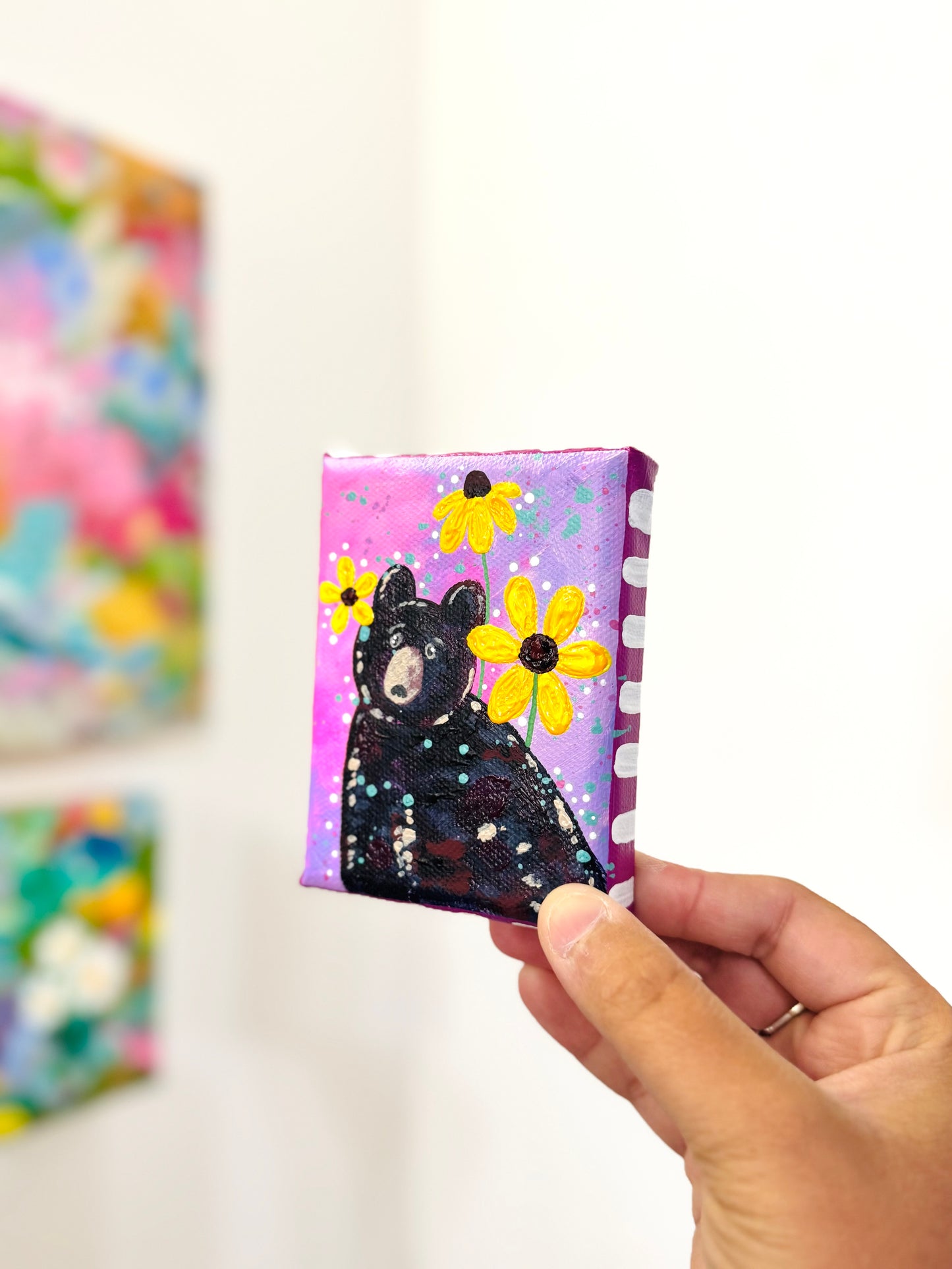 Black Bear Floral Mini Canvas Purple