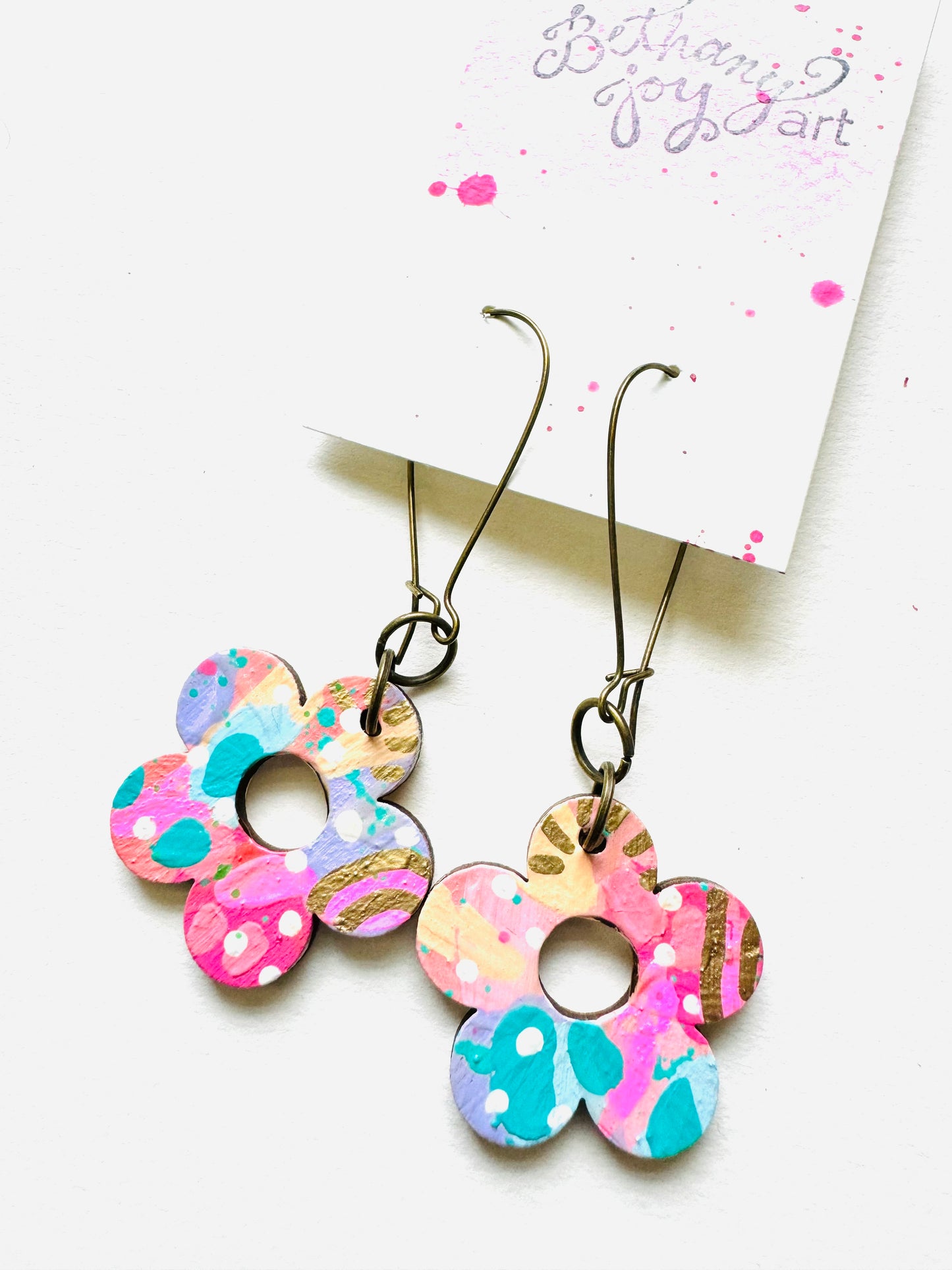 Colorful, Hand Painted 5 Petal Flower Earrings 7