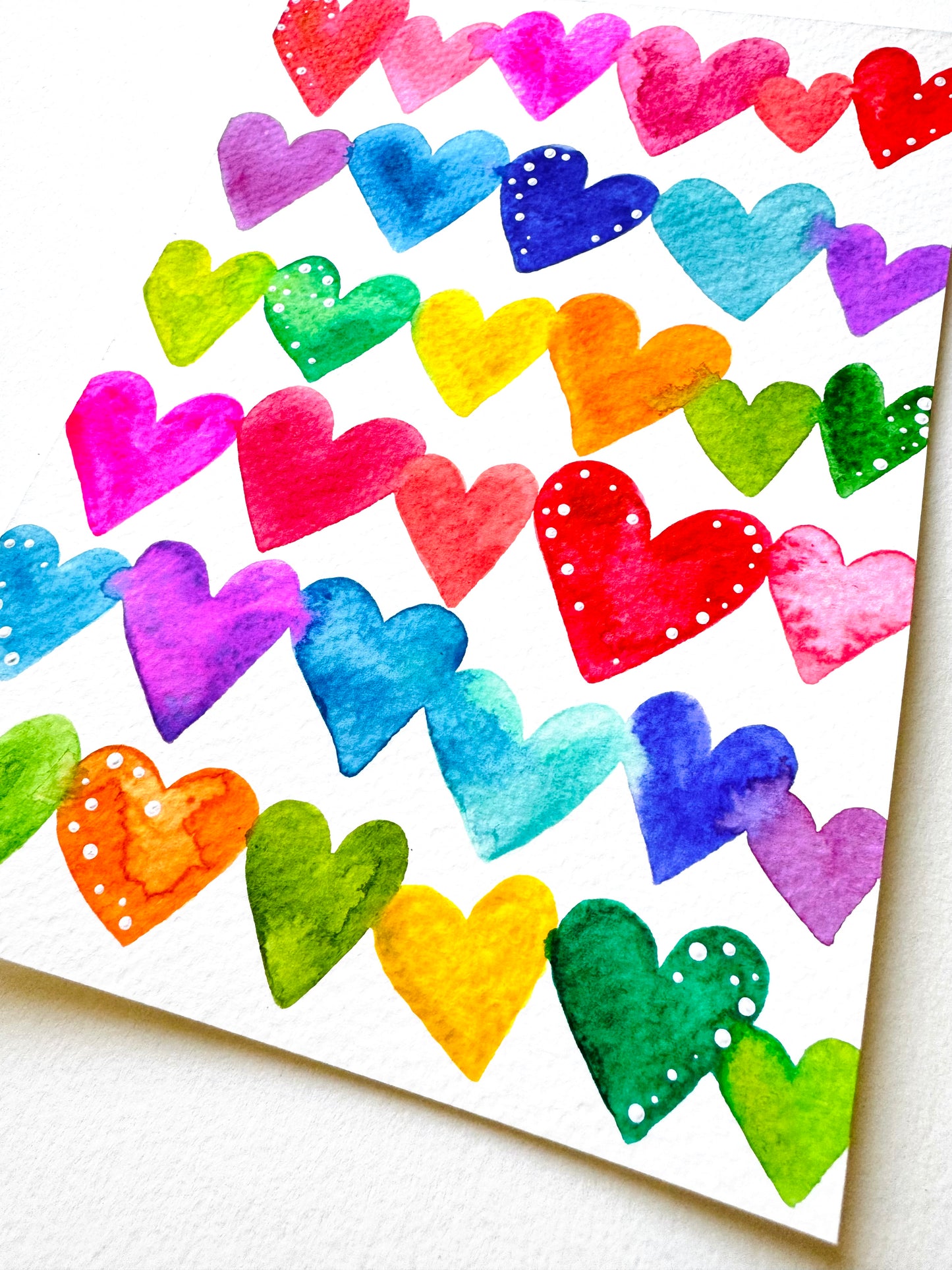 Rainbow Watercolor Hearts Original Painting on 5x7 inch paper no. 1